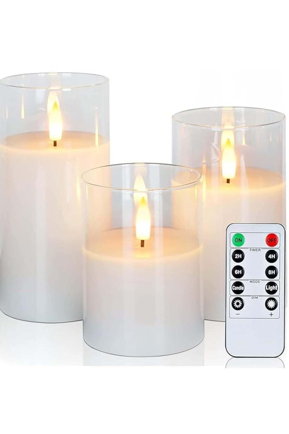 Generic-ELTRAZONE Set of 3 Glass Flameless Candles with Timer & Remote Control | Flickering LED Pillar Cand 1