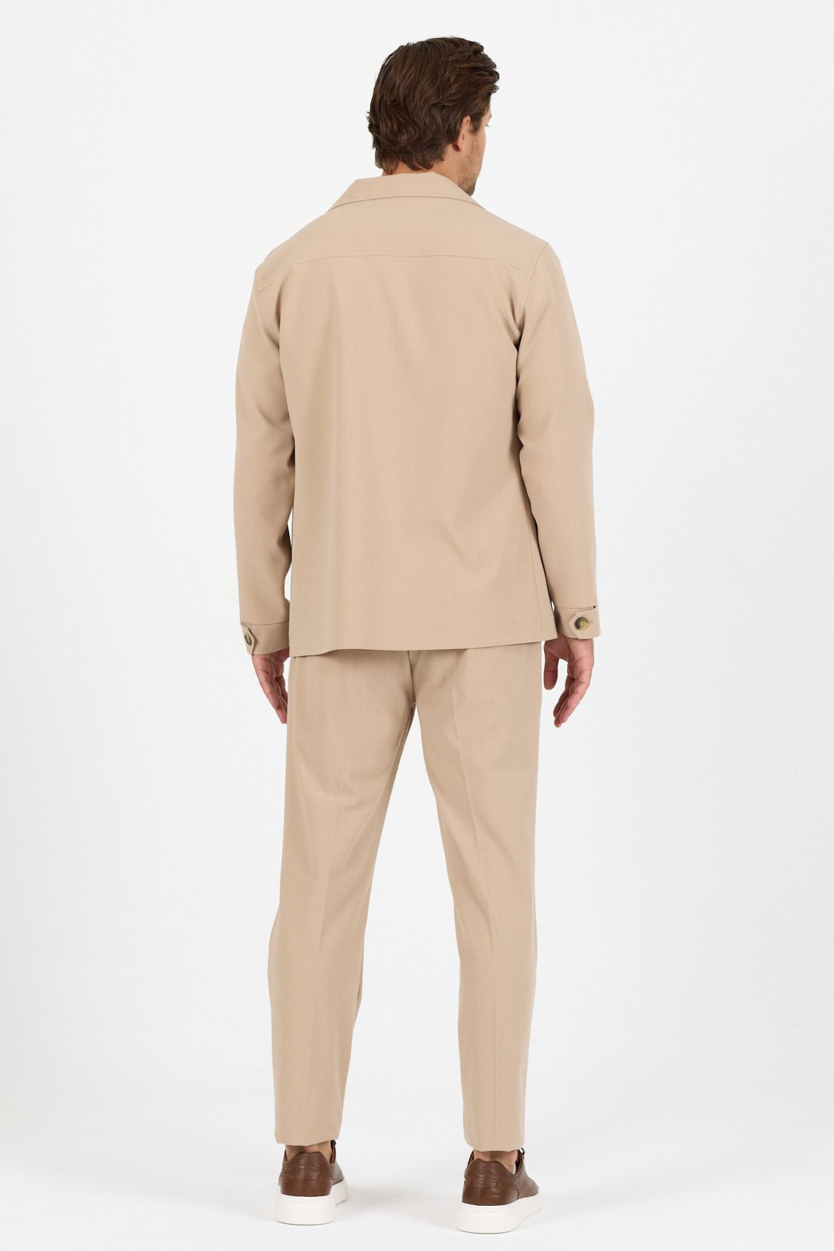 Frappoli-Lucos Men's Beige Lycra Stretch Fabric 2-Piece Overshirt Jacket + Jogger Elastic Pants 7