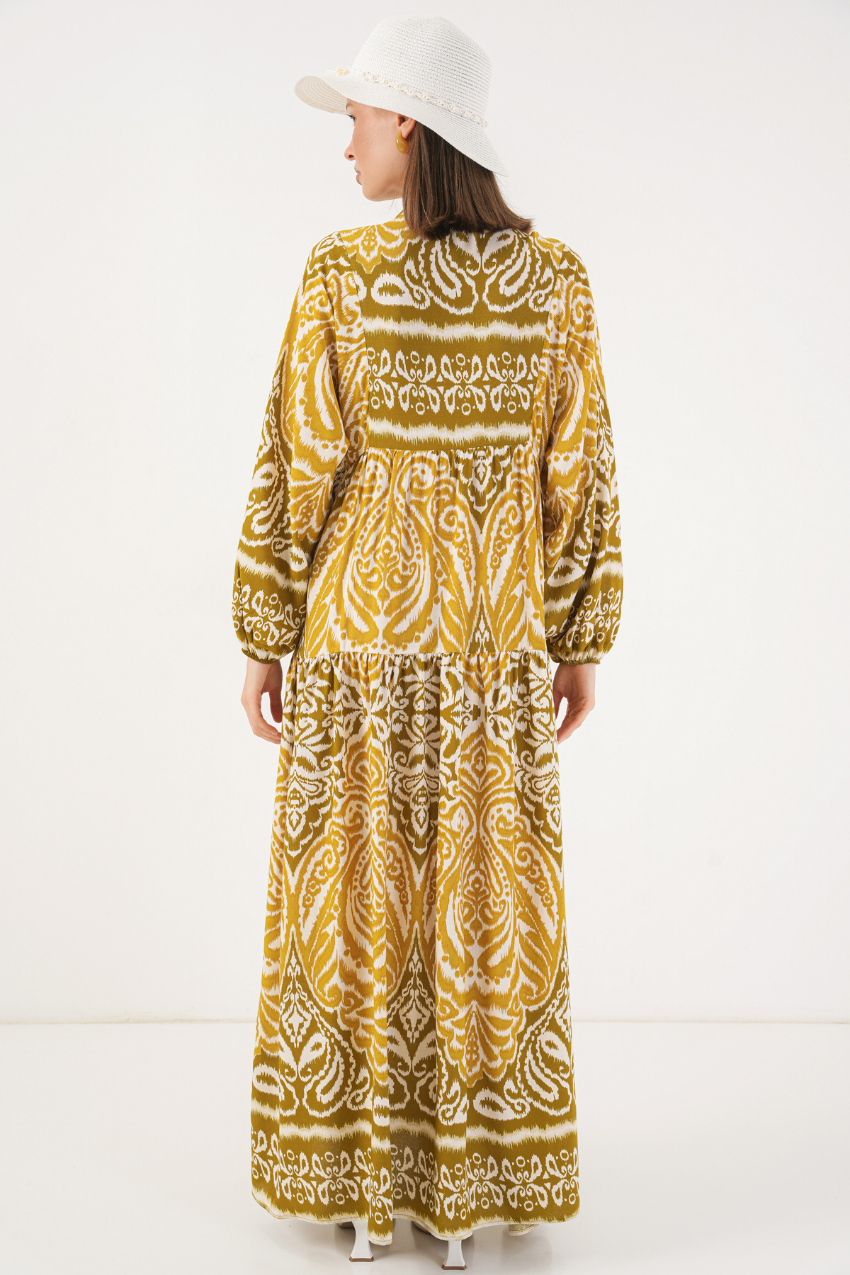 Bigdart-Gemustertes langes Hijab-Kleid für Frauen 2585 - B. Senf 6