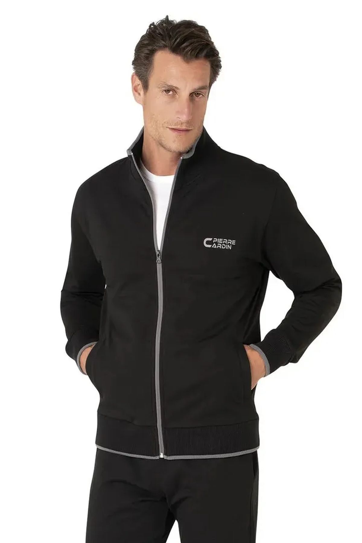 پیر کاردین ست لباس ورزشی مردانه یقه ایستاده آستین بلند ۷۱۲۰ - مشکی