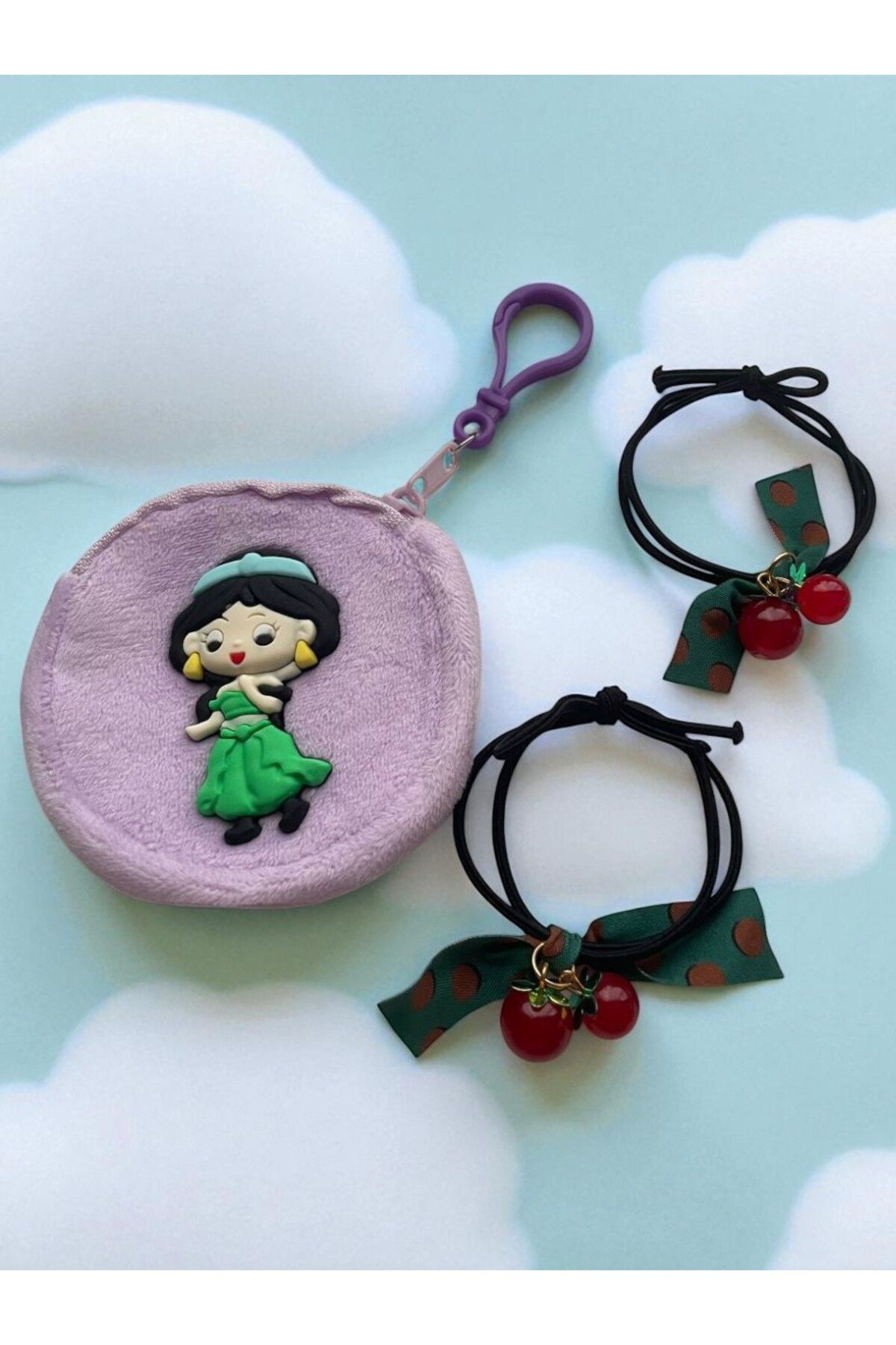 GALATA GIFT-Wallet-Buckle Set, Girl's Wallet and Two (2) Pieces of Cherry Binding Buckle Set with Elastic 5