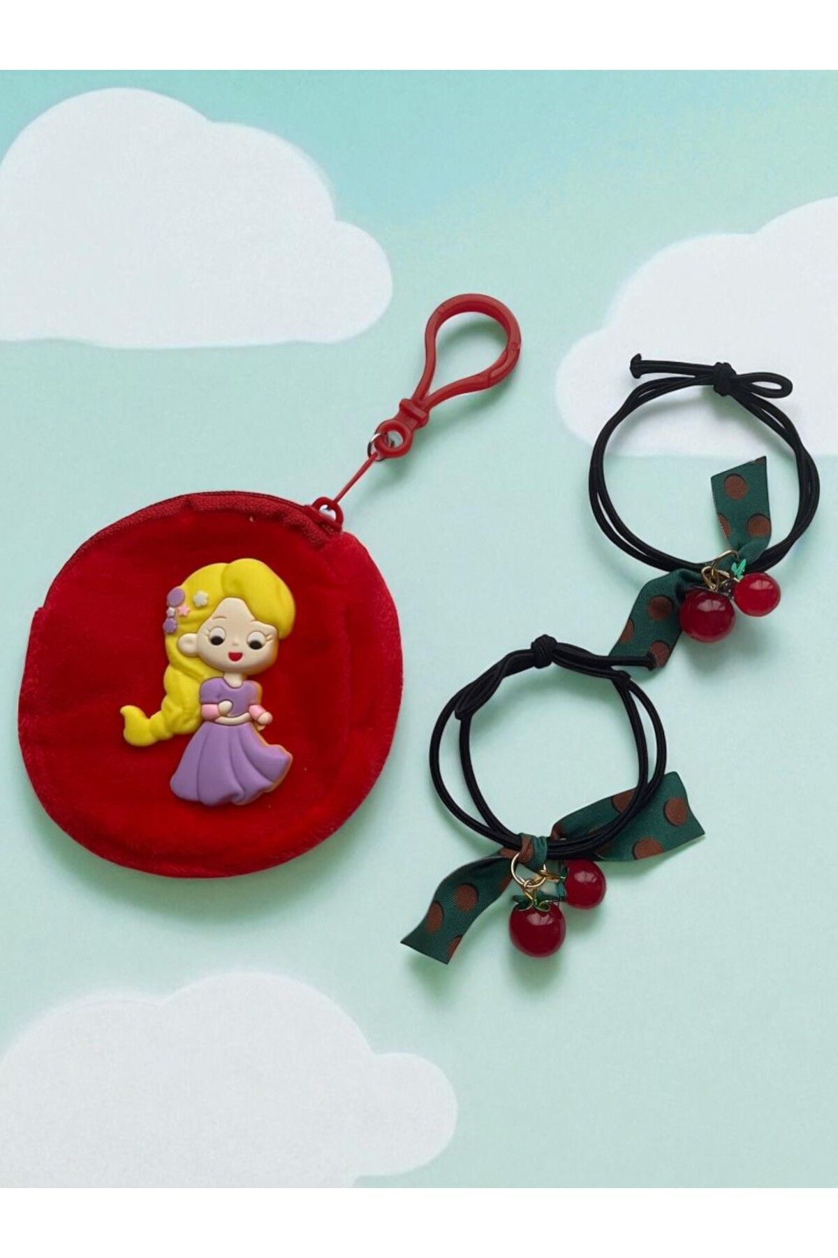 GALATA GIFT-Wallet-Buckle Set, Girl's Wallet and Two (2) Pieces of Cherry Binding Buckle Set with Elastic 5