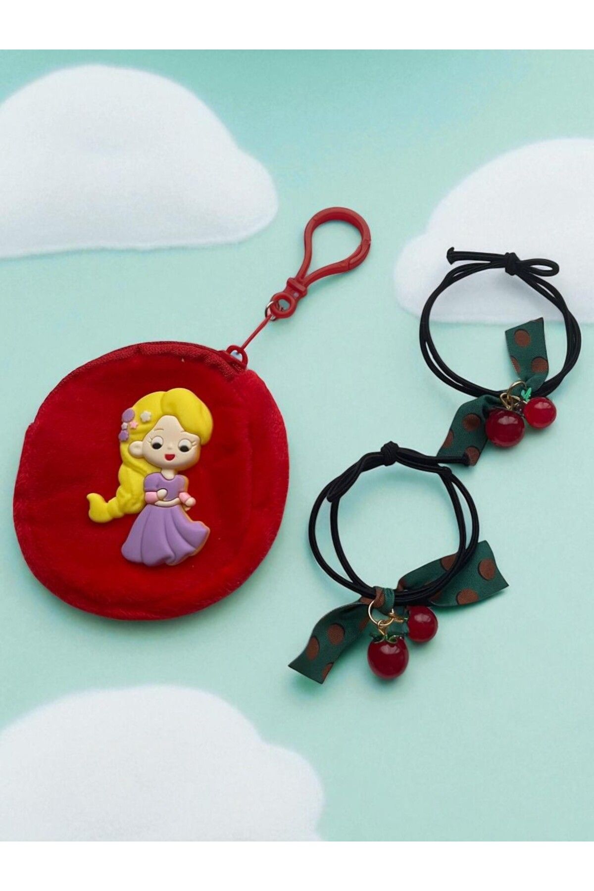 GALATA GIFT-Wallet-Buckle Set, Girl's Wallet and Two (2) Pieces of Cherry Binding Buckle Set with Elastic 4
