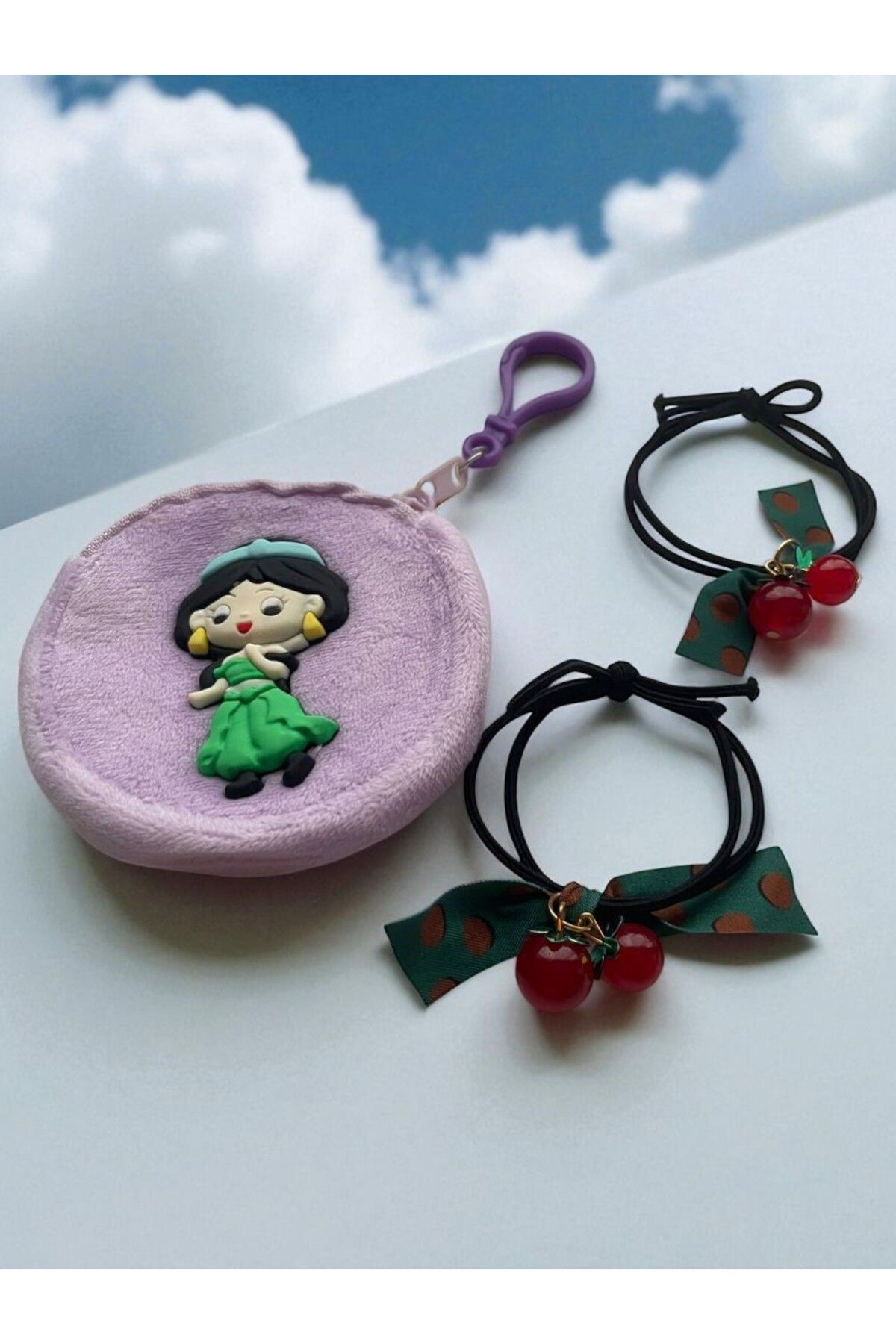 GALATA GIFT-Wallet-Buckle Set, Girl's Wallet and Two (2) Pieces of Cherry Binding Buckle Set with Elastic 2