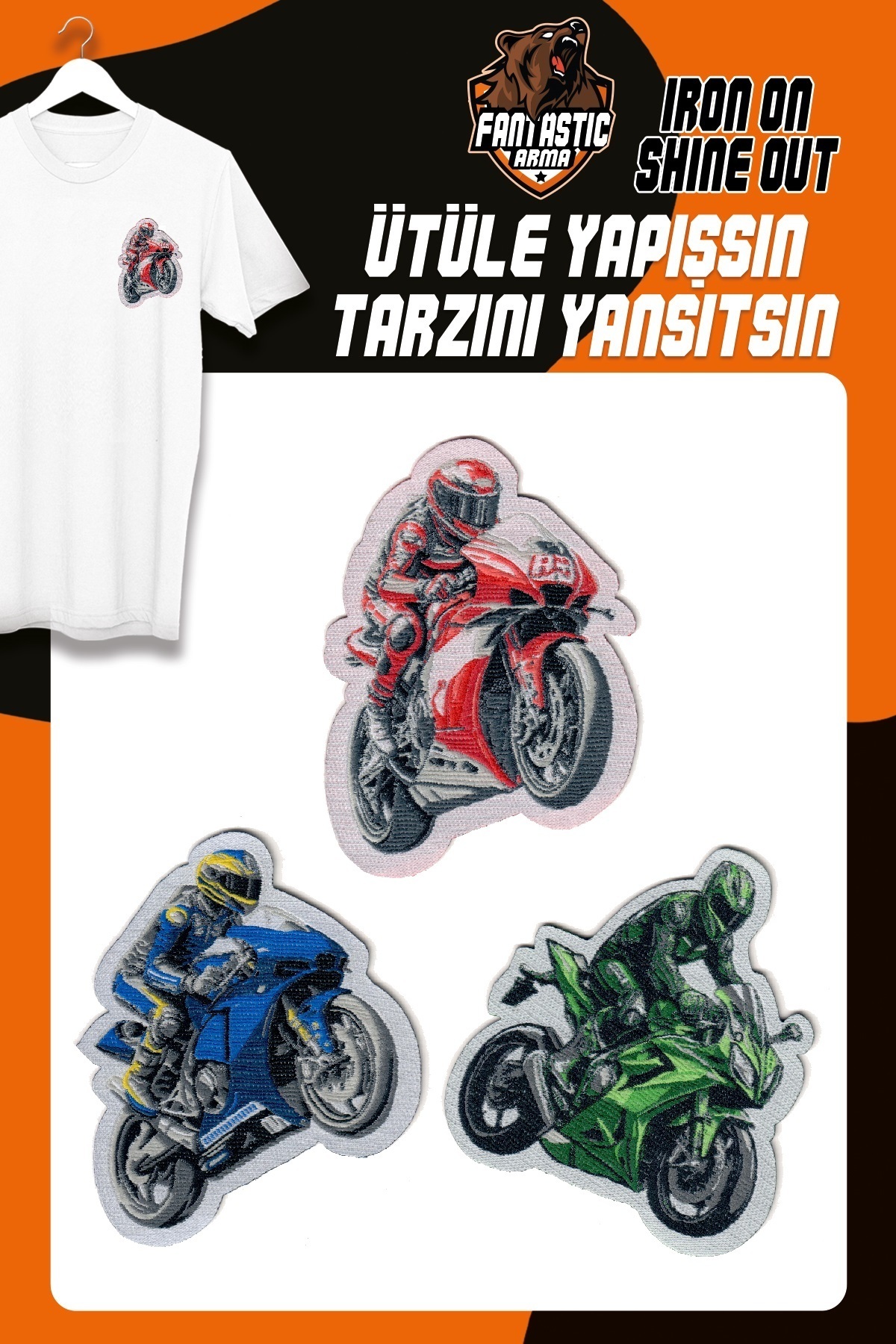 FANTASTIC ARMA Ütü Ile Yapışan Dokuma Arma Patch Yama, Motorsiklet Temalı – Kıyafet & Aksesuar Süsü (3’lü Set)