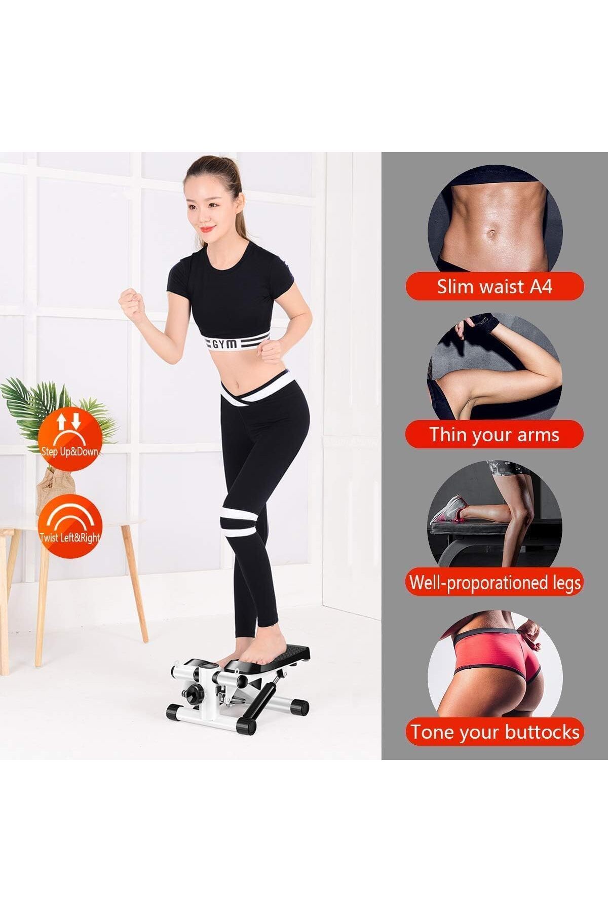 Bicchoo-Mini Stepper Trainer Adjustable Height Stepper Exercise Machine with Bands and LCD Monitor 2