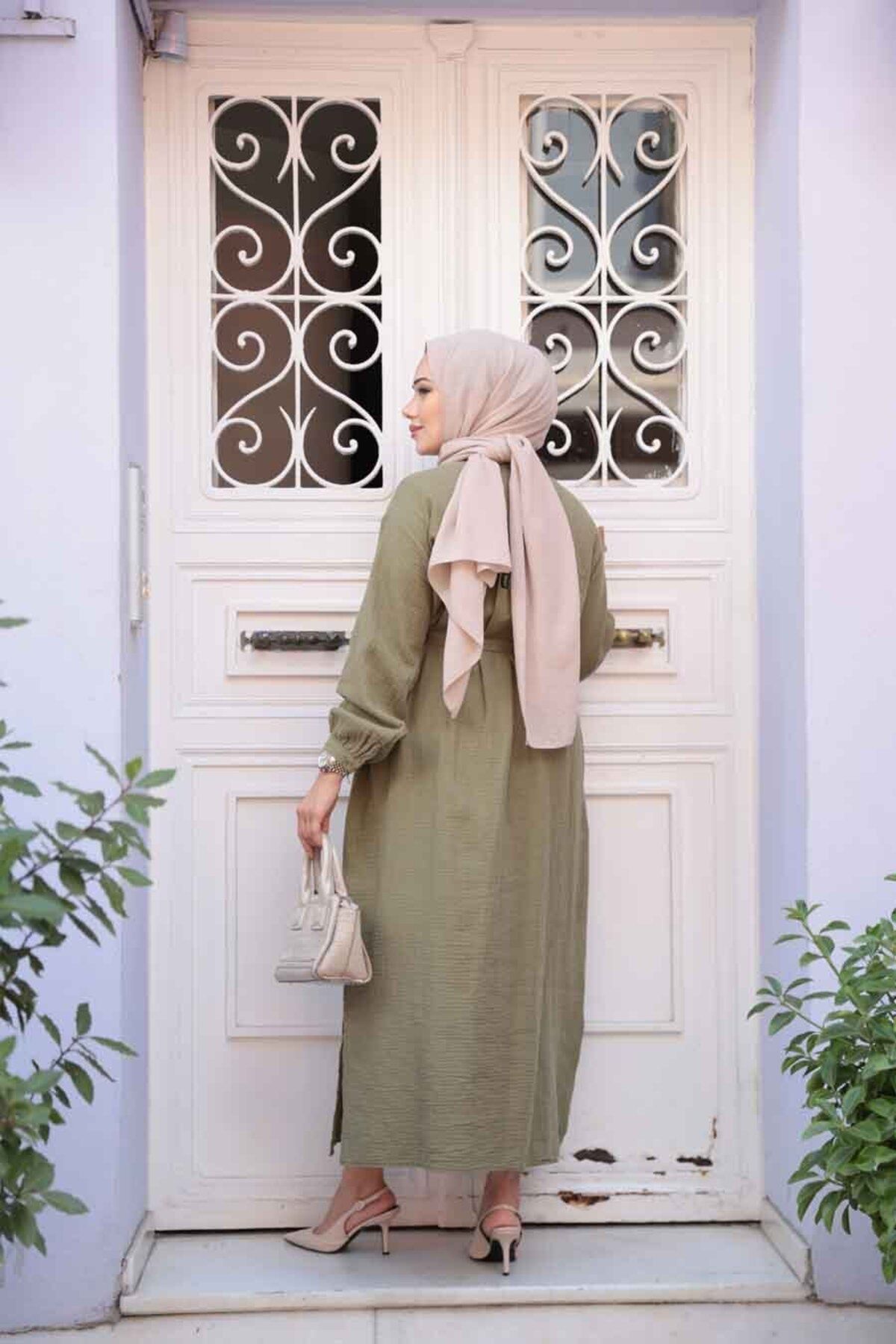 N.S NEVA STYLE-Buttoned Light Khaki Hijab Tunic 19045Ahk 4