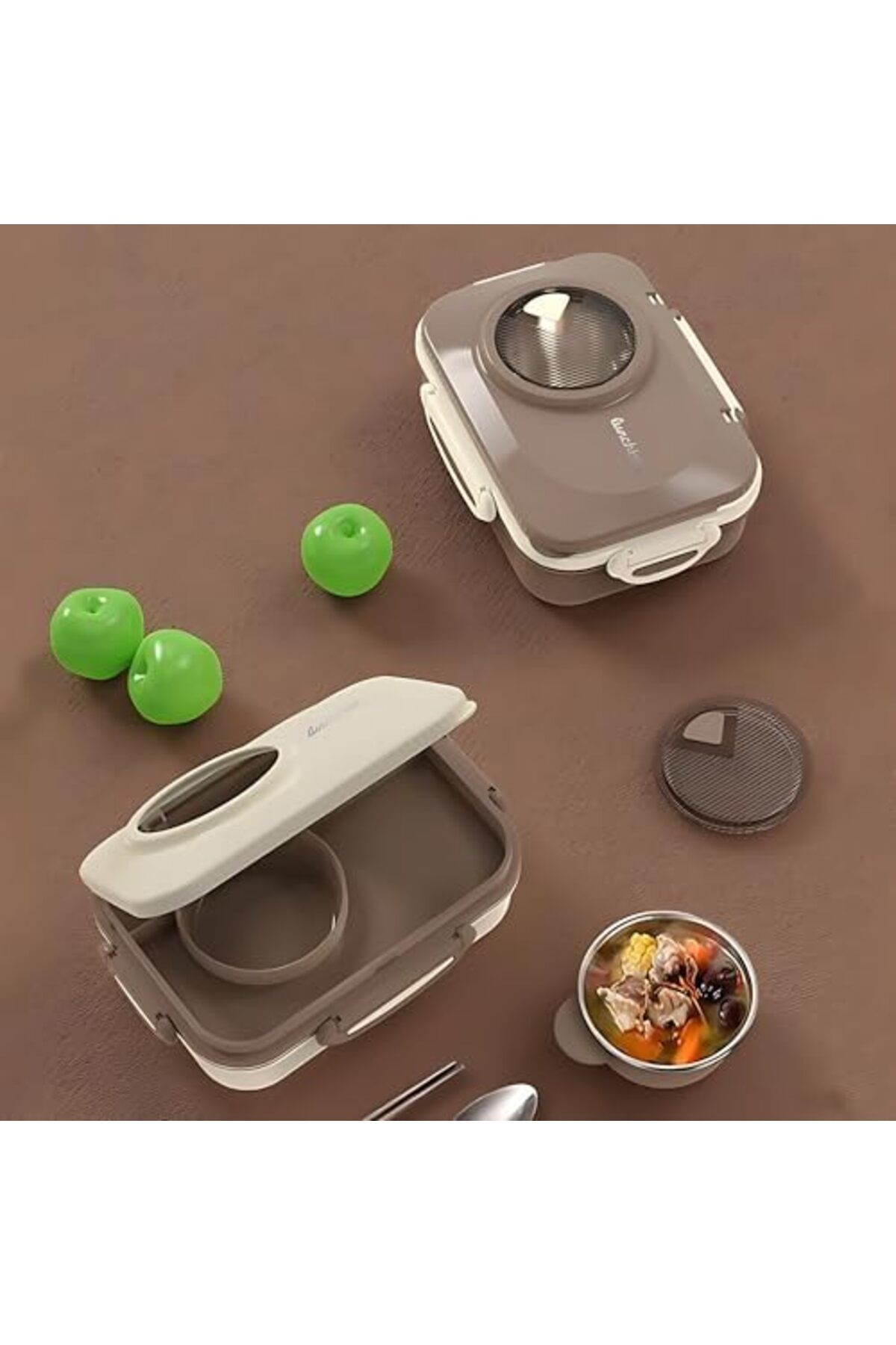Twisoo-Stainless Steel Lunch Box for Kid School, Insulated Bento Lunch Box with Tableware, 3 Compart 6