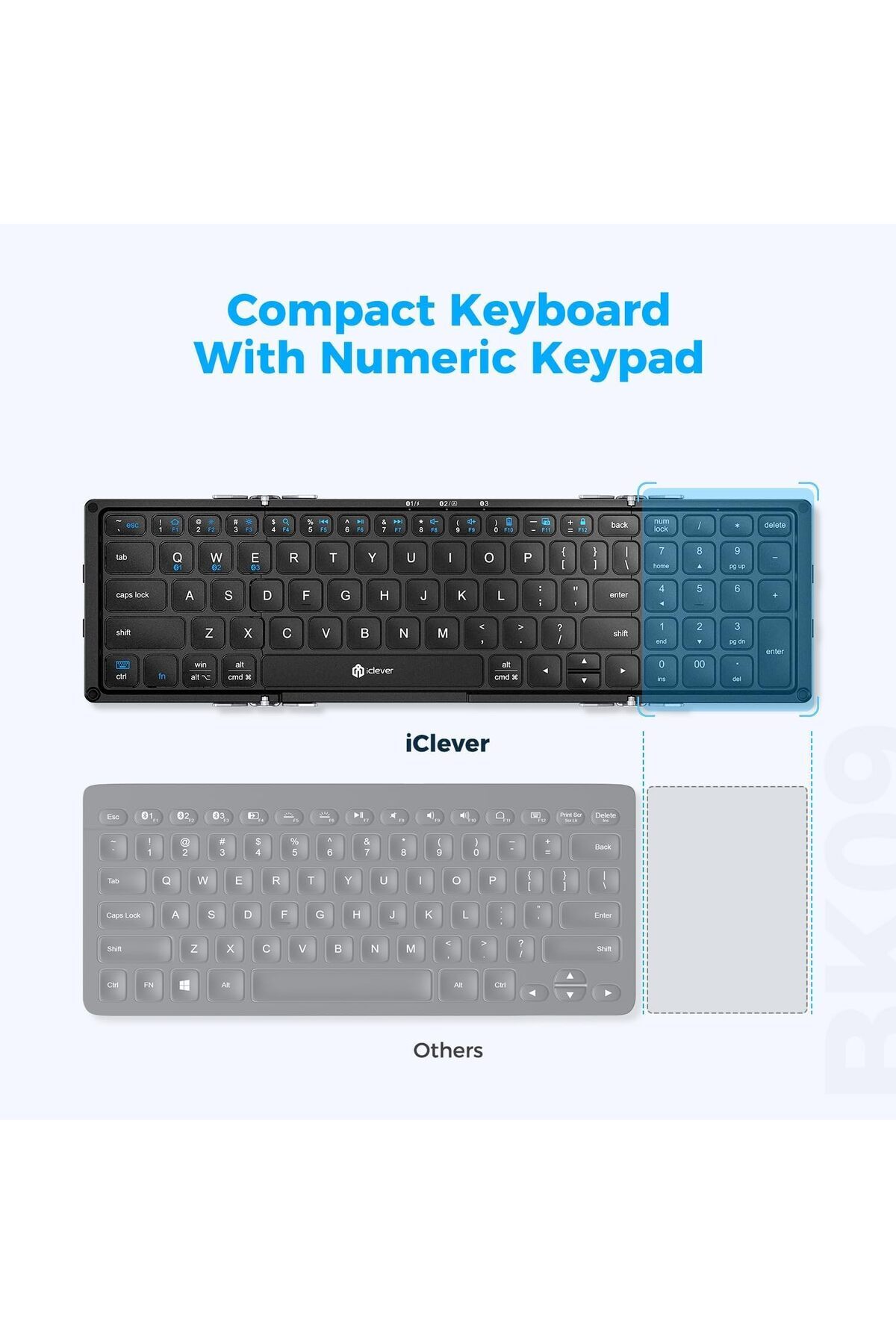 iClever-Foldable Keyboard with Number Pad BK09 Wireless Portable Keyboard for Travel and Business Tr 3