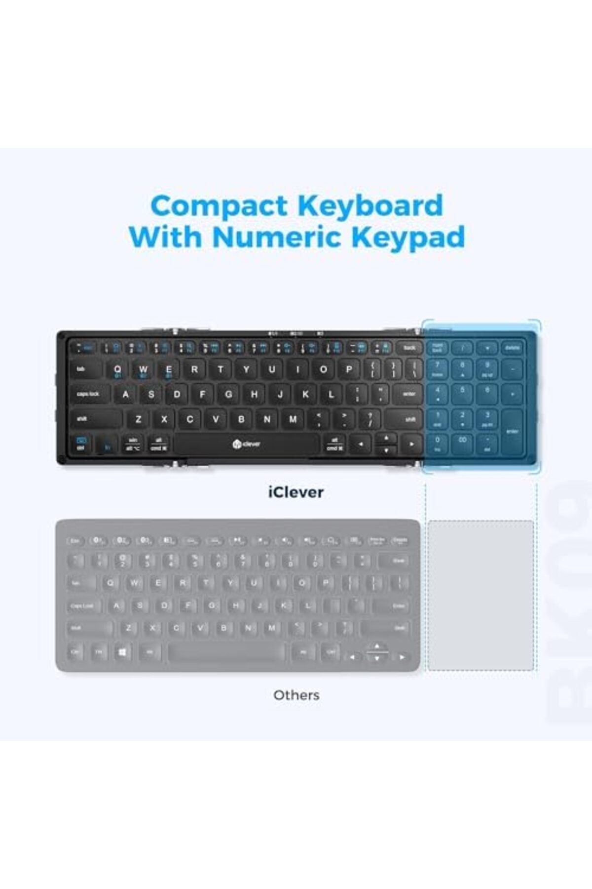 iClever-Foldable Keyboard with Number Pad BK09 Wireless Portable Keyboard for Travel and Business Tr 4
