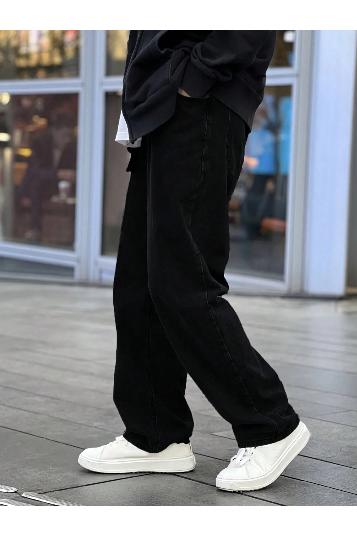 Cuqq Denim  Erkek Siyah Baggy Jean Kot Pantolon – Rahat Kesim Bol Paça Oversize Sokak Modası Denim - Görsel 6