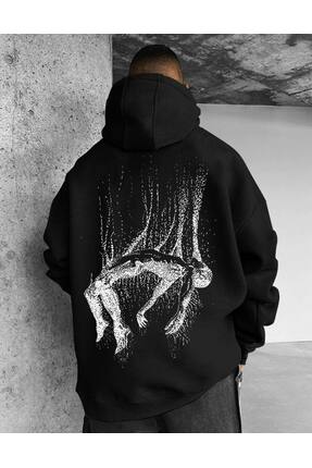CLASSY.MODA Oversize Kapüşonlu Sweatshirt – Sırt Tarafında Soyut Sanat Deseni