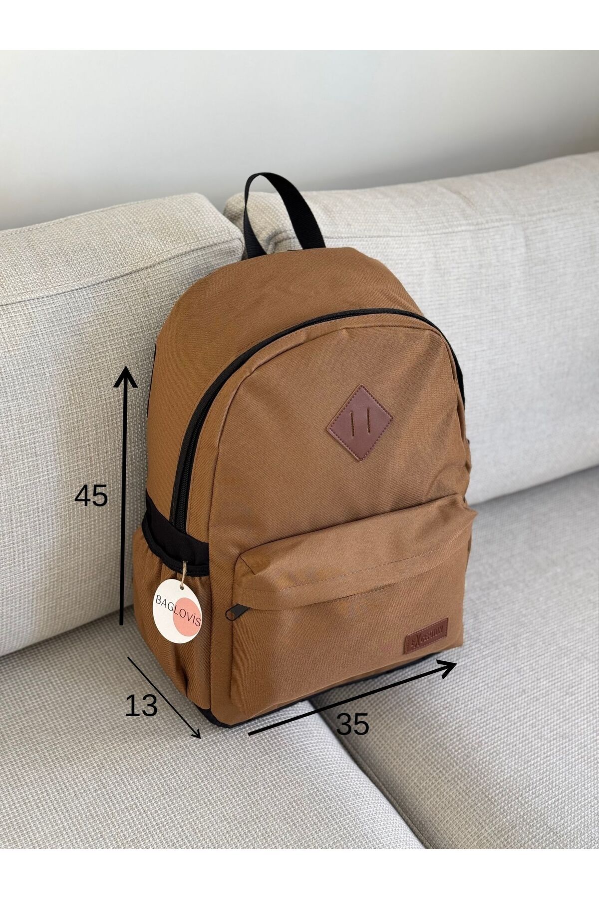 BAGLOVİS-Canvas Fabric Taba Backpack with Pockets on the Front and Sides En35 Boy46 2