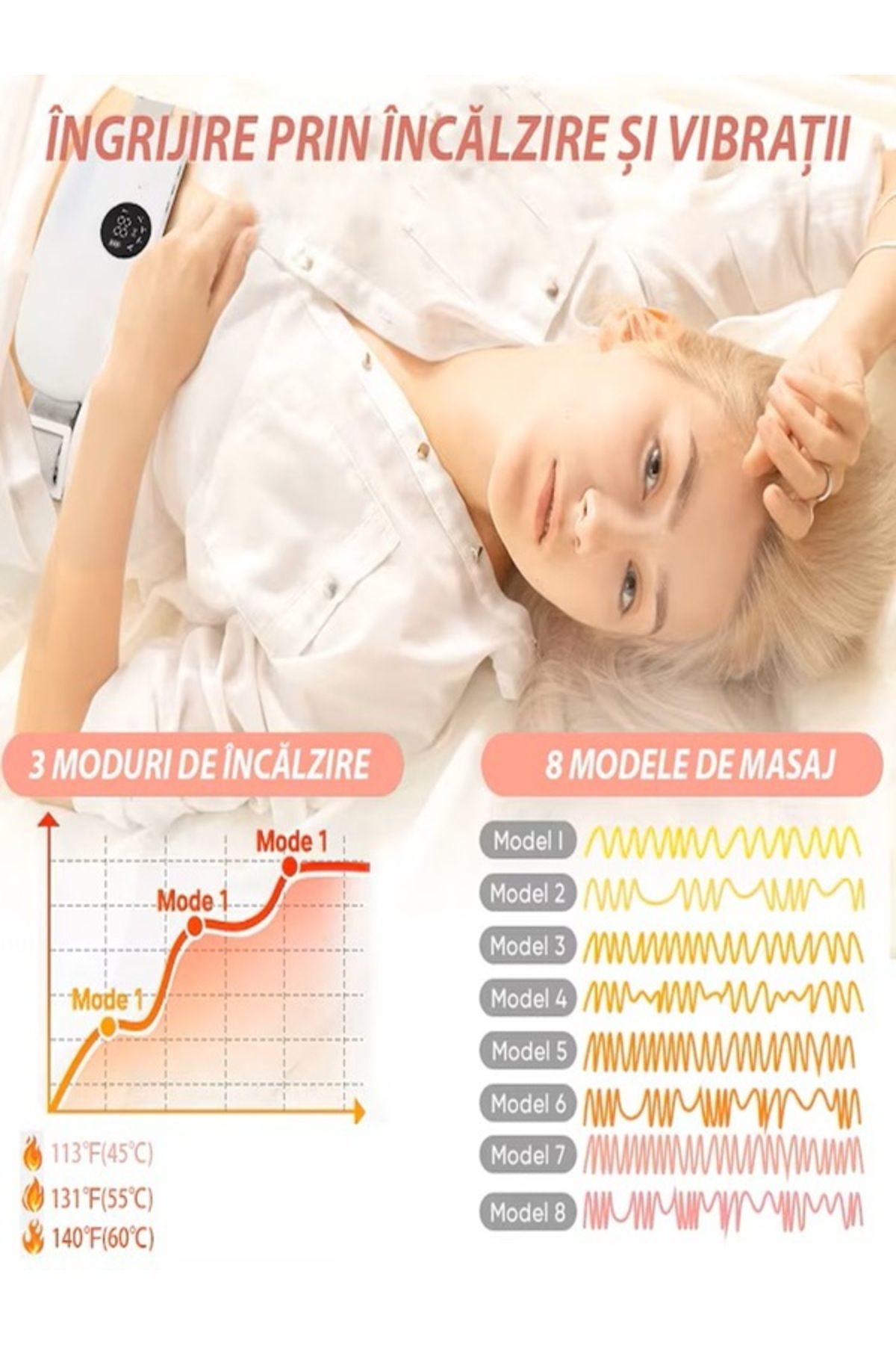 NO BRAND-Pain belt with 3 heating modes, 8 vibration modes and charging 5