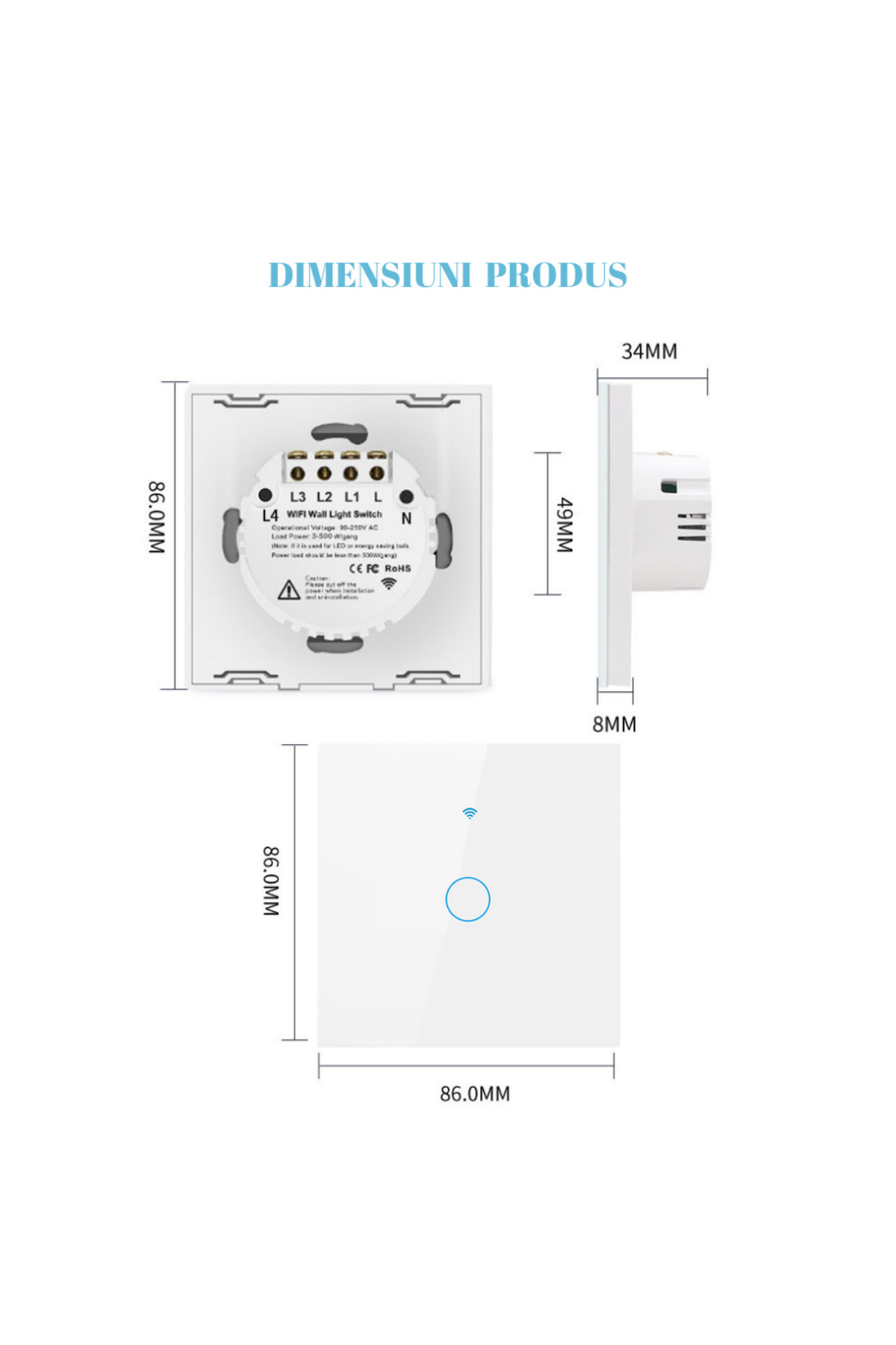 VisionHub-Smart touch switch, Wireless, Wi-fi, 1 Channel, Tempered Glass, Compatible with iOS/Android, Tuya 8