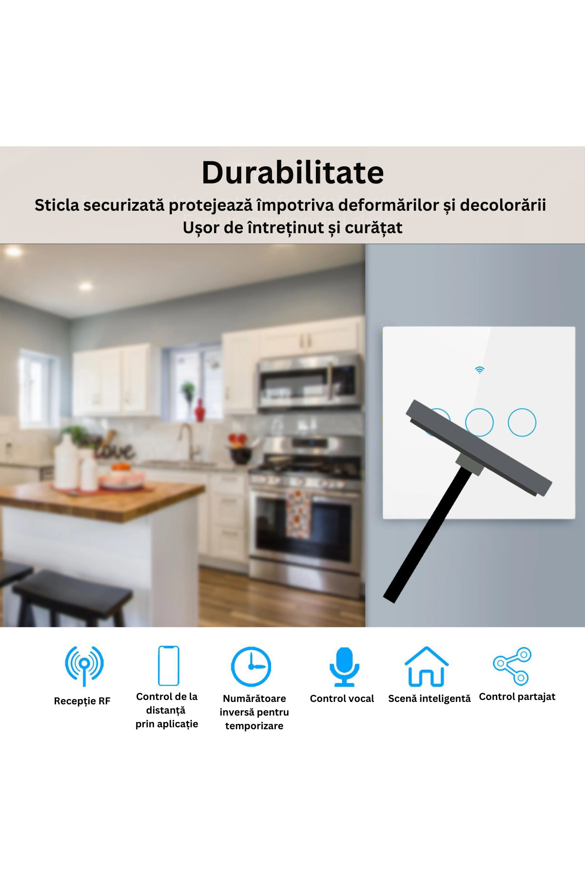 VisionHub-Smart touch switch, Wireless, Wi-fi, 3 Channels, Tempered Glass, Compatible with iOS/Android, Tuya 12