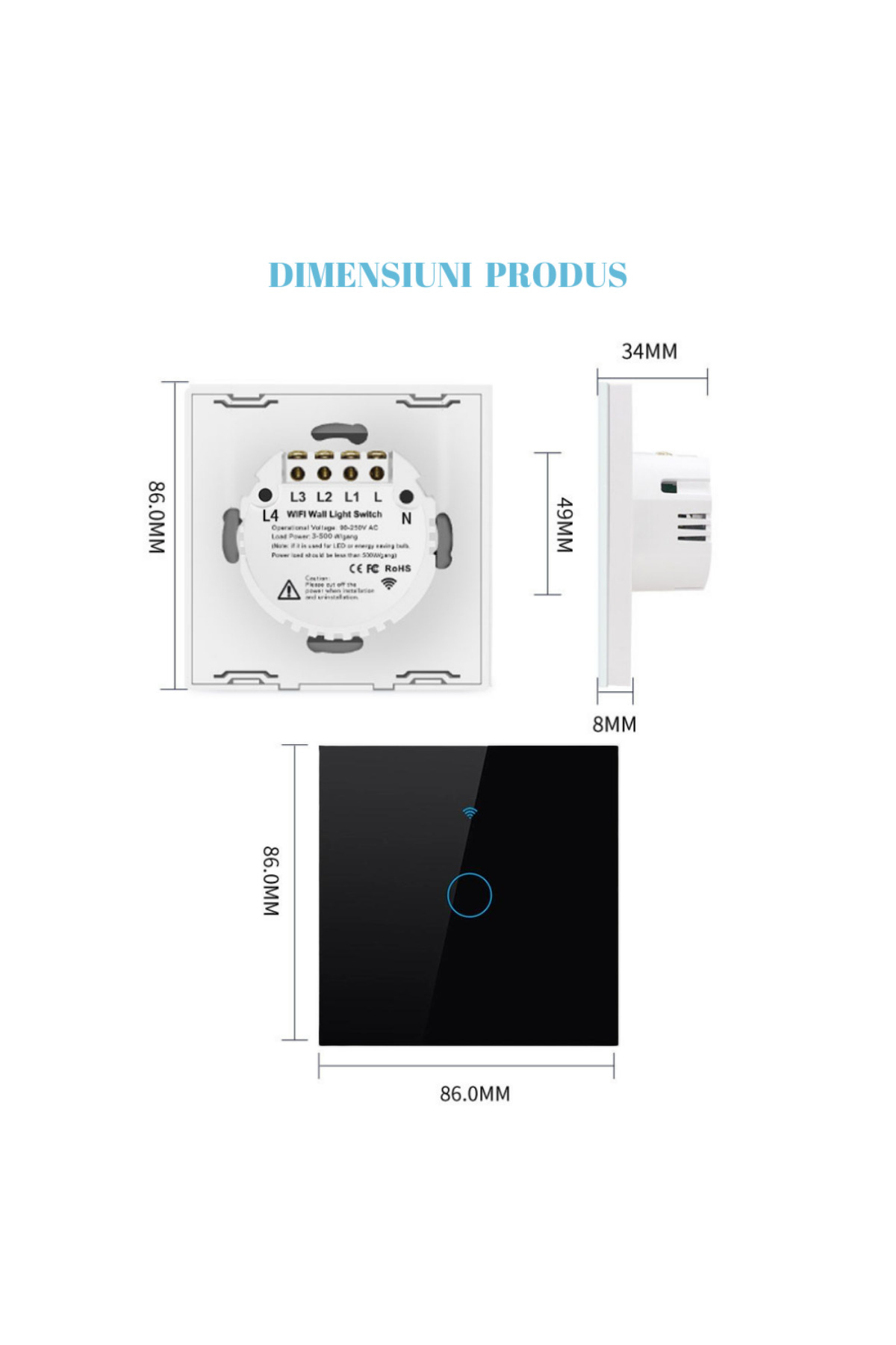 VisionHub-Smart touch switch, Wireless, Wi-fi, 1 Channel, Tempered Glass, Compatible with iOS/Android, Tuya 9