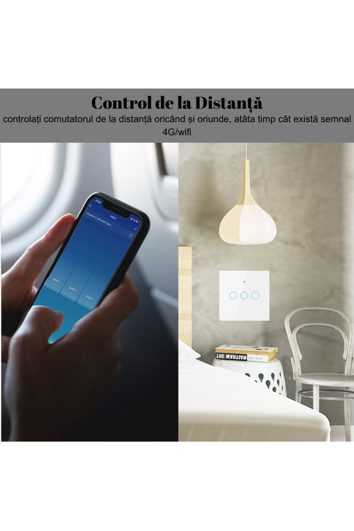 VisionHub-Smart touch switch, Wireless, Wi-fi, 3 Channels, Tempered Glass, Compatible with iOS/Android, Tuya 7