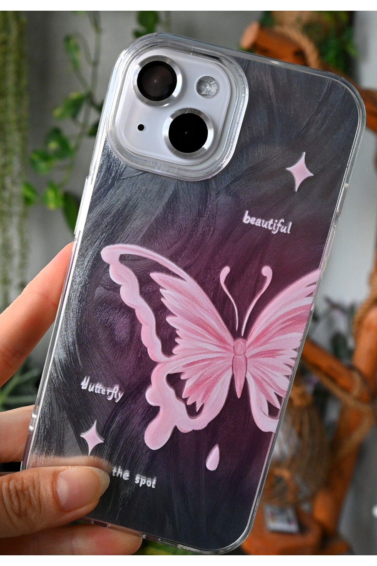 Go Aksesuar-iPhone 15 - 14 - 13 Compatible Shine Butterfly Color Transition Shiny Design Silicone Case 2