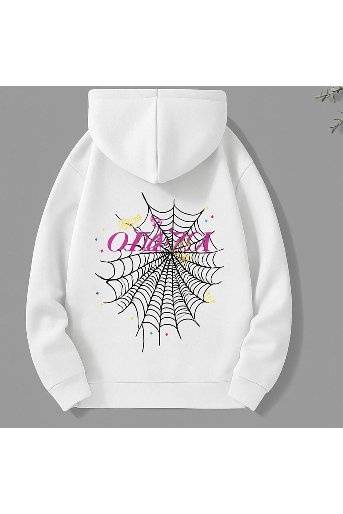 CLASSY.MODA-Spider Web Patterned Hooded Sweatshirt 1