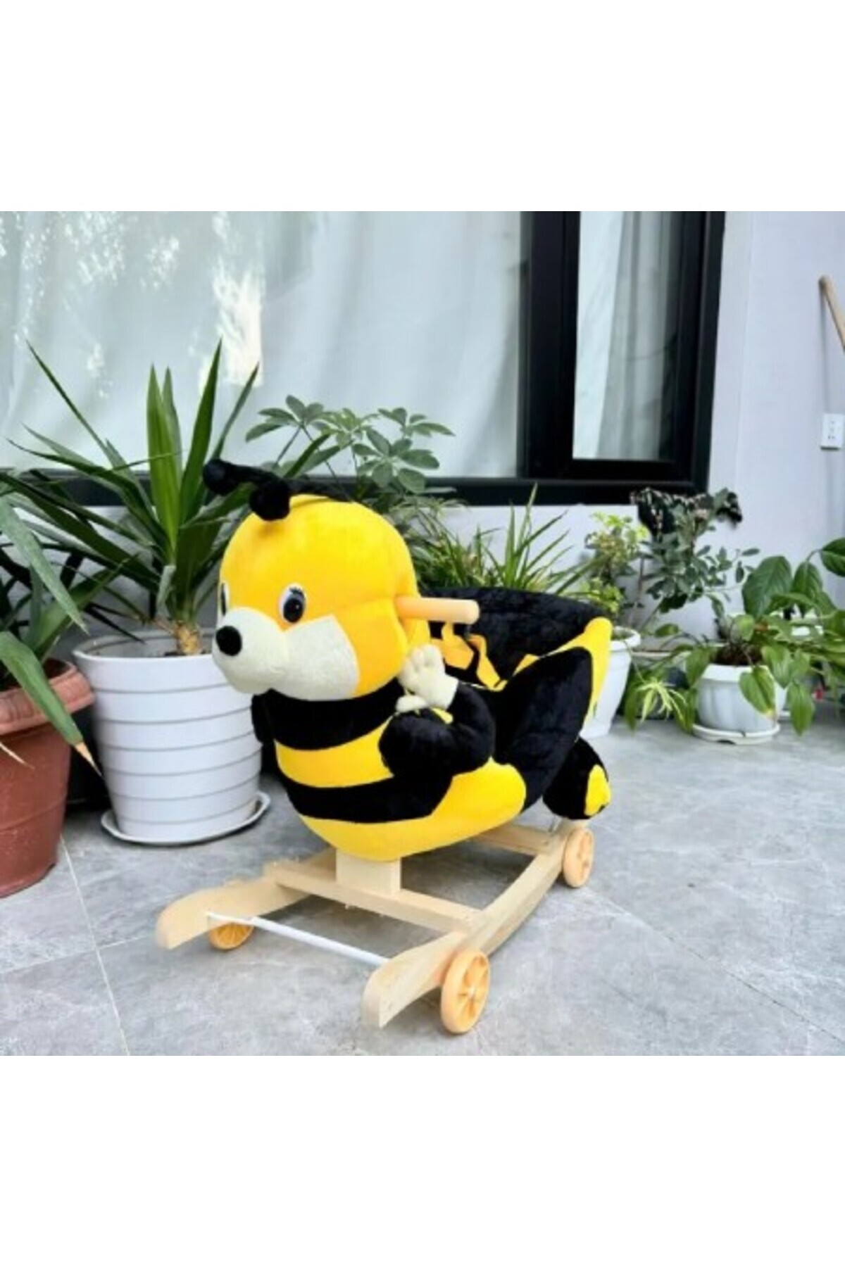Kardett-2 in 1 children's rocking chair, sled with wheels and sounds, bee model, made of soft plush, with backrest 2