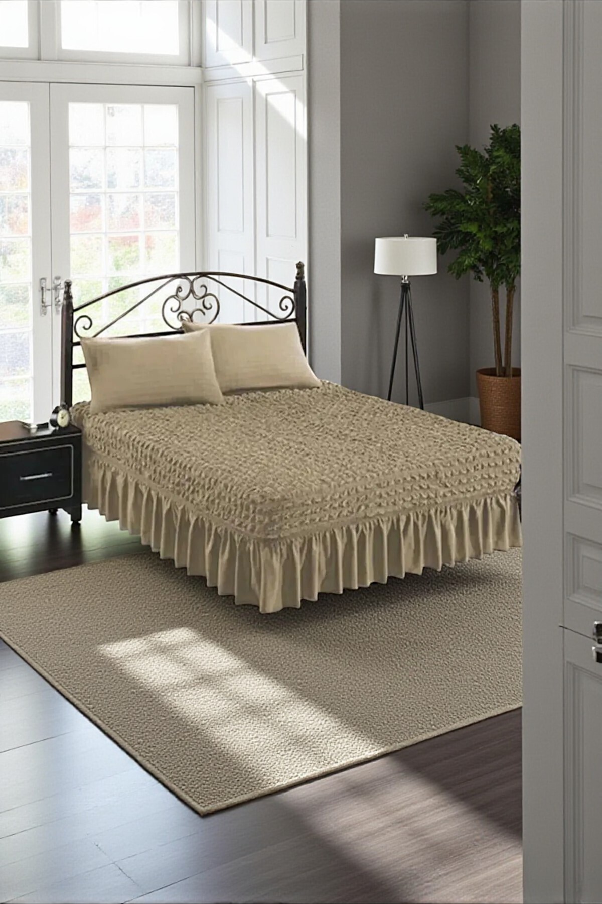 BBY HOME & DESIGN-Bedspread Set, Dowry, Double, Wrap, Lycra, Includes 2 Pillowcases, Stone Color 1