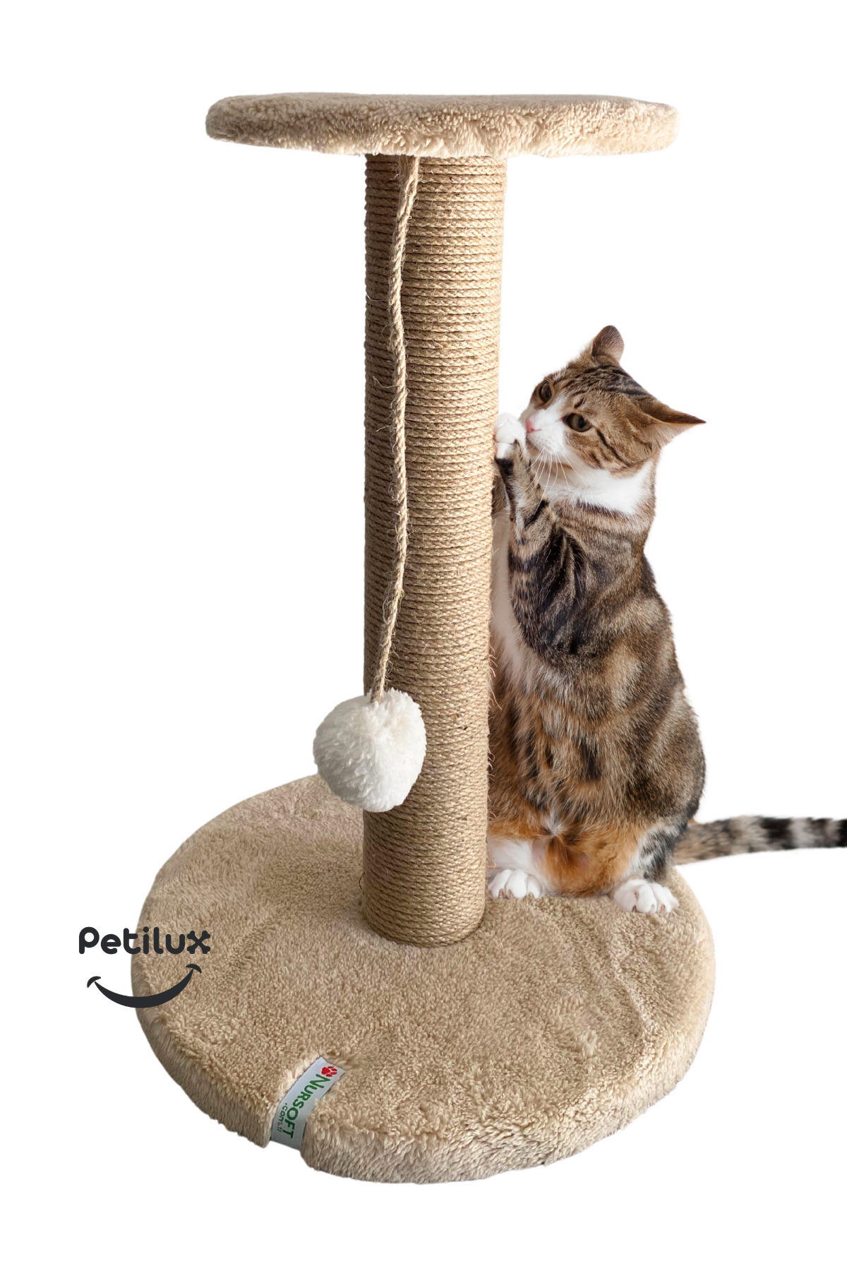 Petilux-Jute Drawstring Single Scratching Post with Cat Head Figure Step Top 1