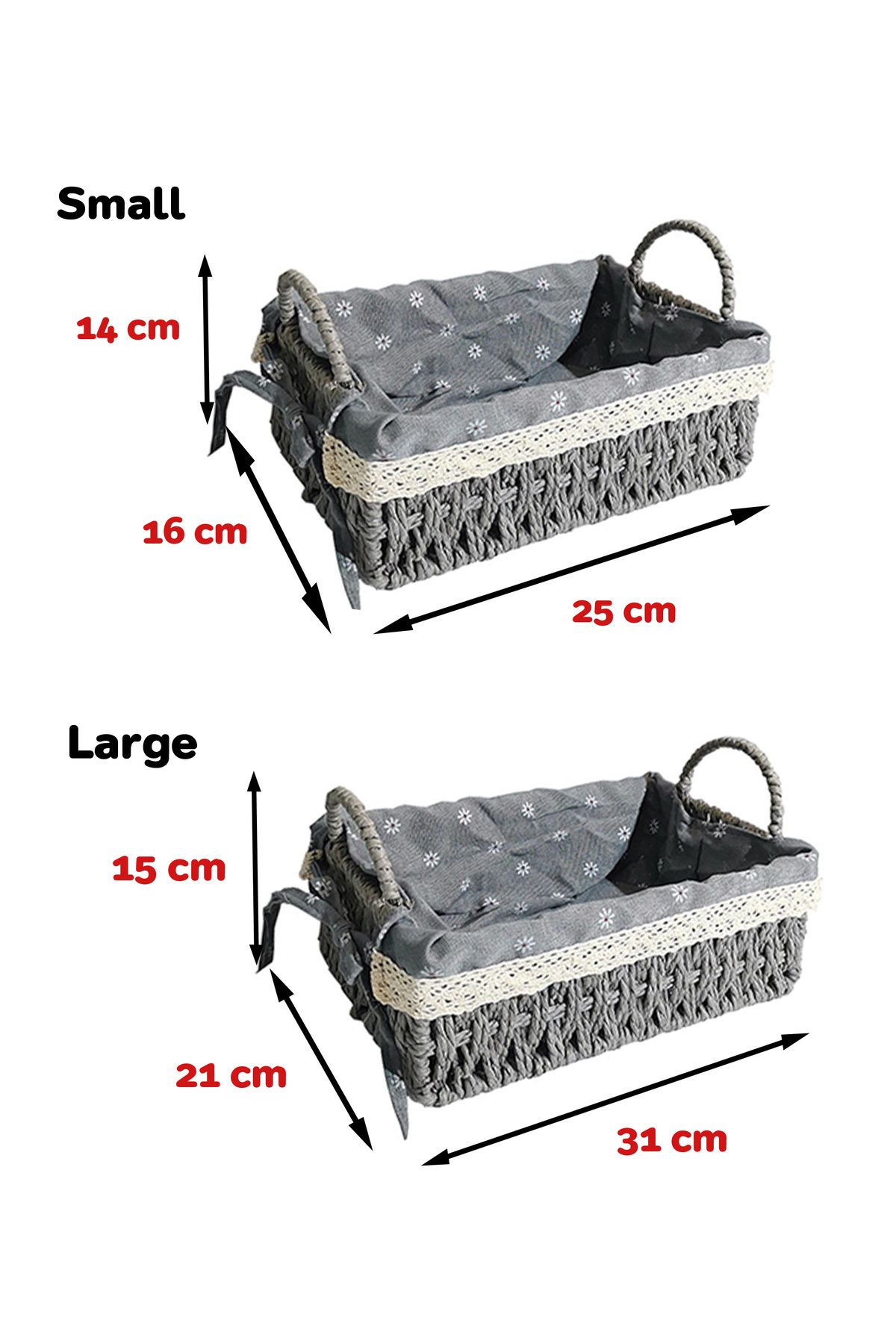 Cozy Nest-Set of 2 Handwoven Storage Baskets with Handles Rectangular Woven Bins with Removable Fabric Liners 7