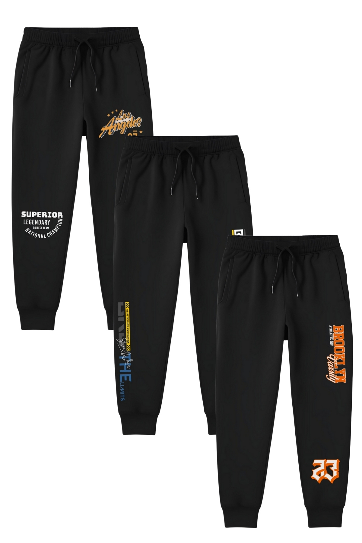 3PCS BOYS PRINT DETAIL ELASTIC SWEATPANTS WITH POCKETS AND LEGS