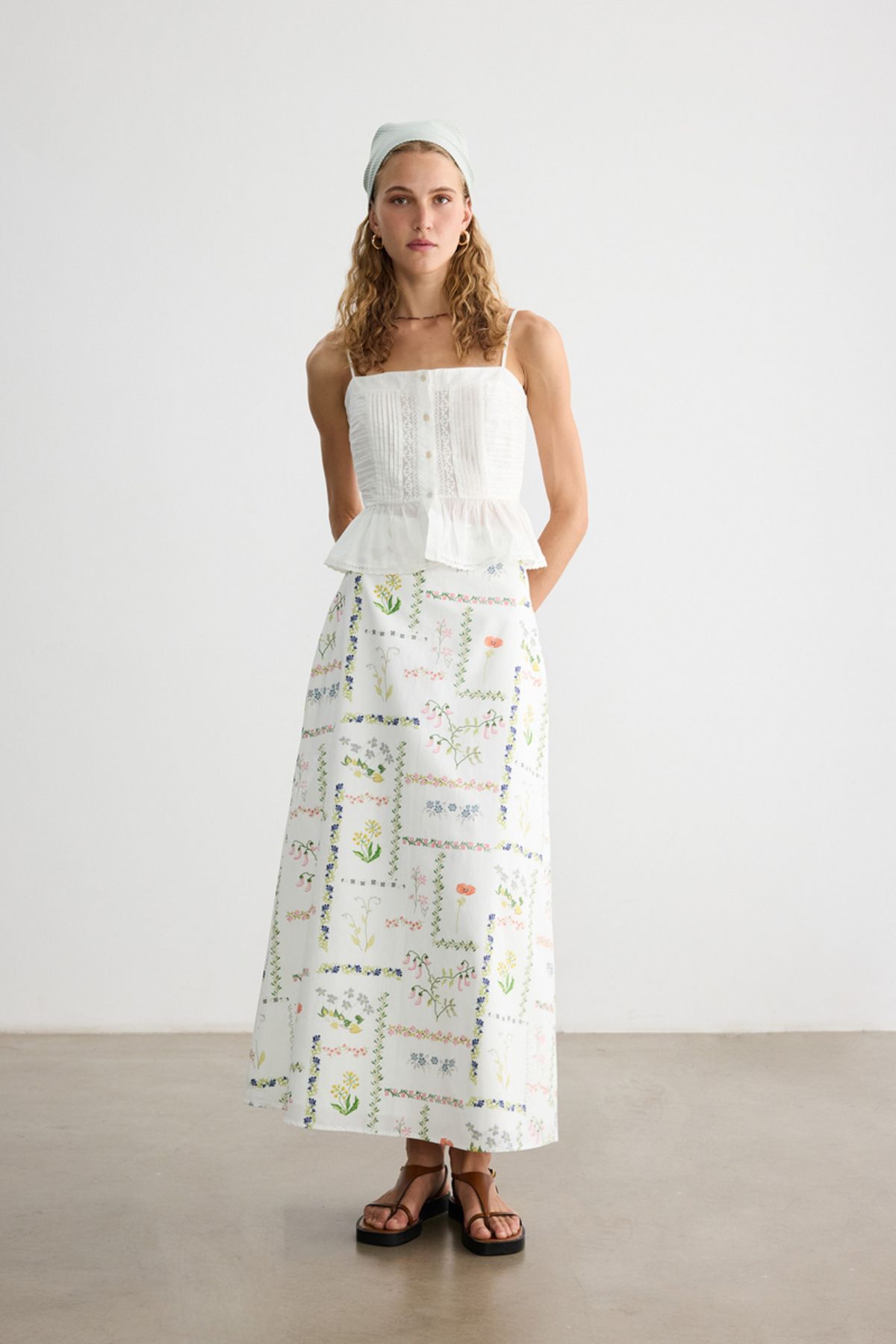BE BLUE-Canvas Patterned Poplin Skirt 4