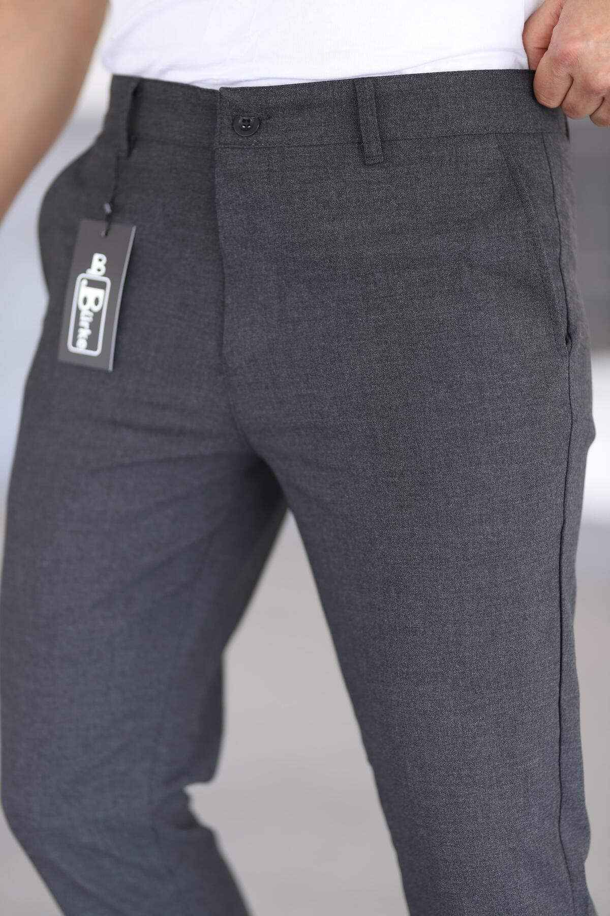 Bürke Erkek Antrasit Renk italyan Kesim Slim Fit Kumaş Pantolon görsel 3