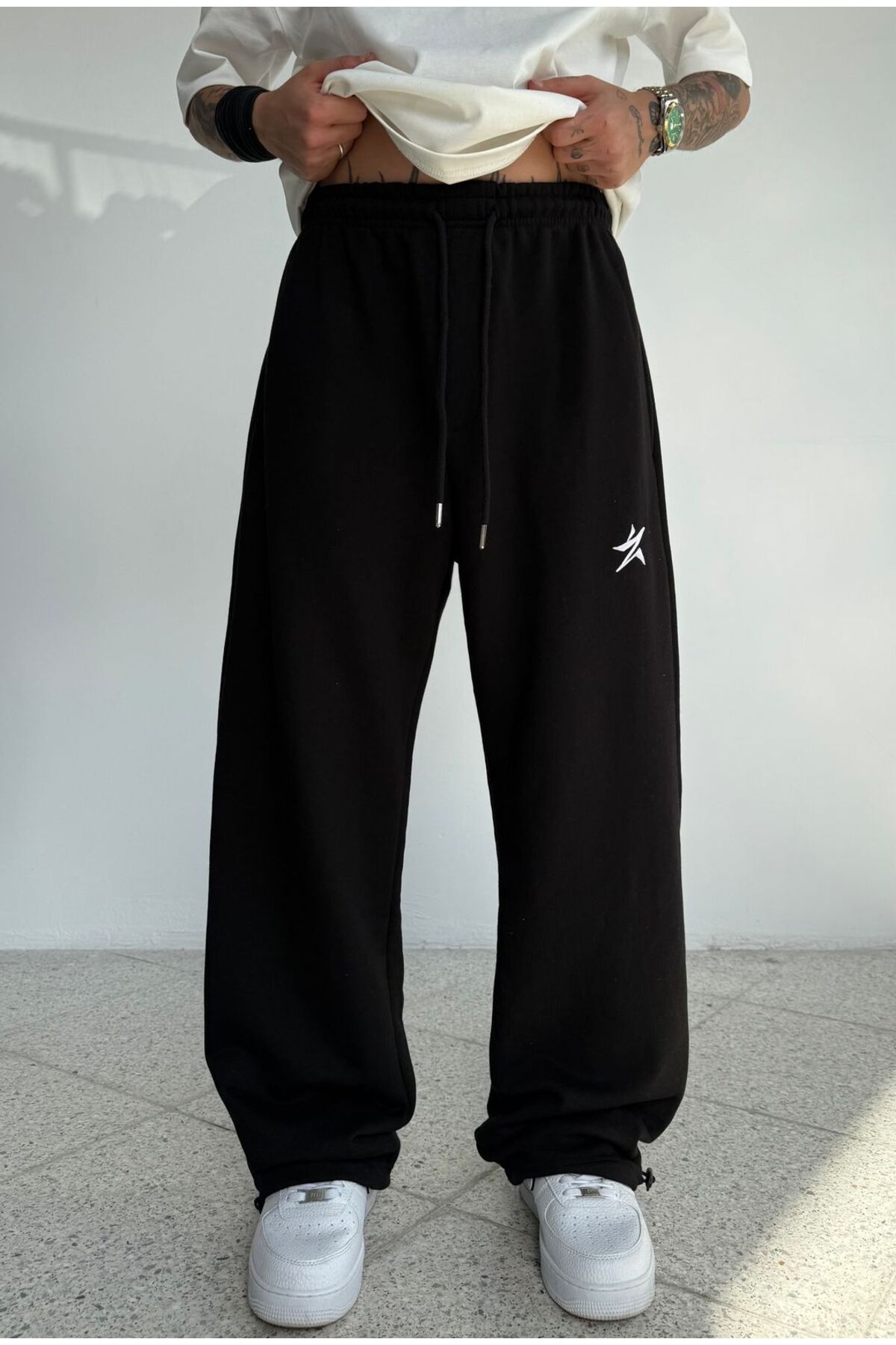 zaee  Star Nakışlı Her Mevsim Giyilebilen Ayarlanabilir Paça Bol Eşofman Altı