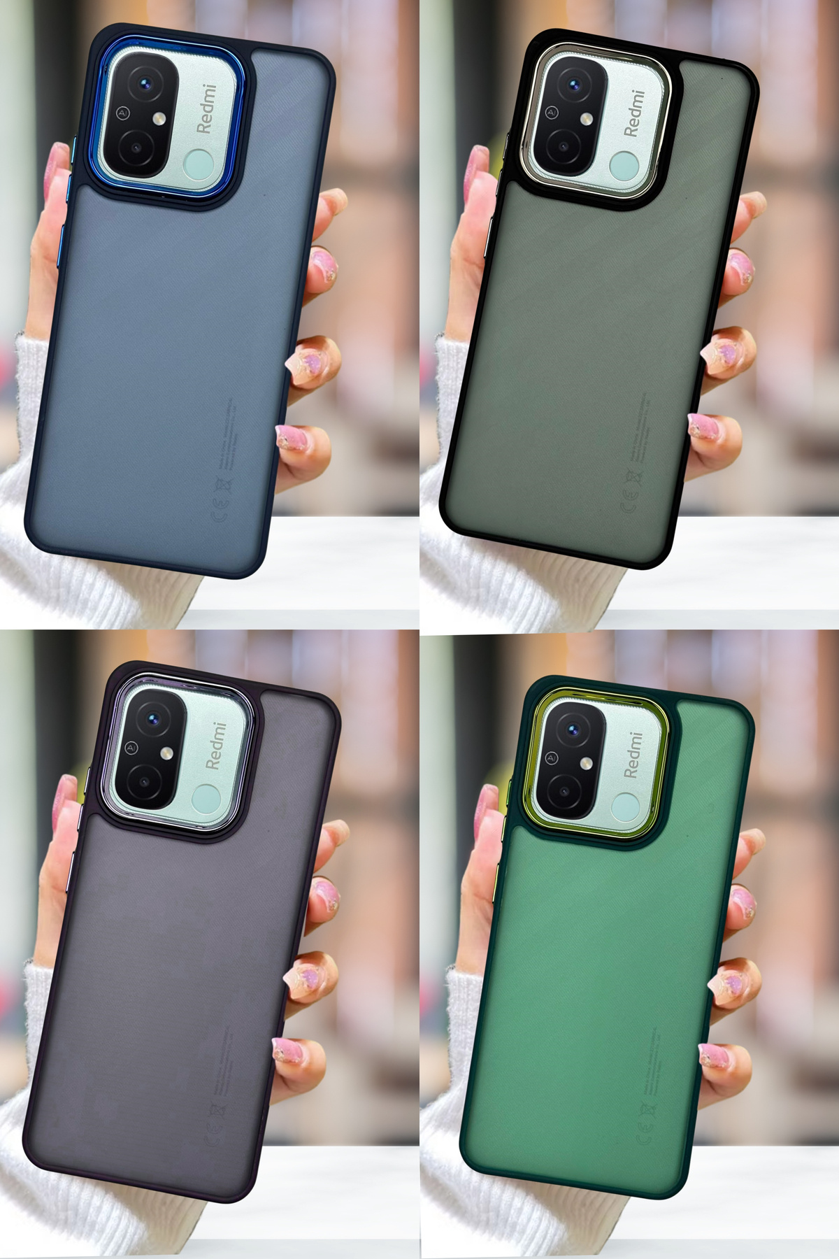 Fibaks-Redmi 12C Case Metal Frame Colorful Frosted Transparent Cover with Sensitive Button 2