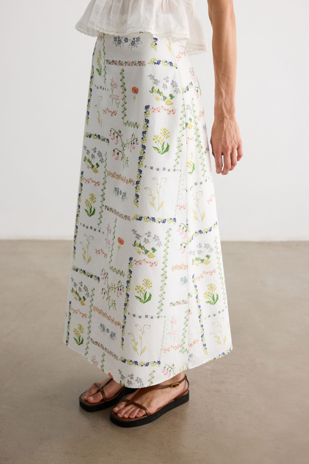 BE BLUE-Canvas Patterned Poplin Skirt 6
