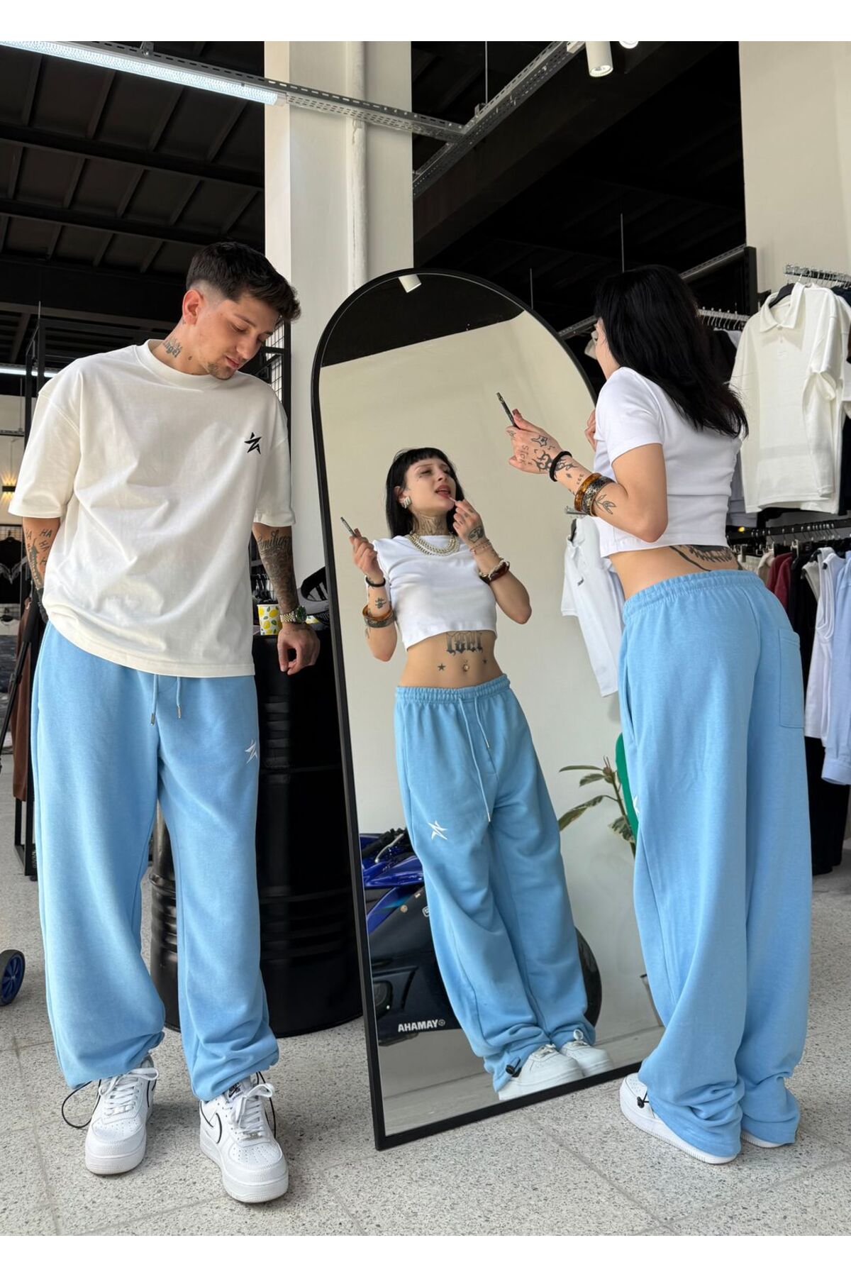 zaee  Star Nakışlı Her Mevsim Giyilebilen Ayarlanabilir Paça Bol Eşofman Altı - Görsel 8