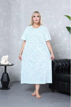 ZBTEKS Mevsimlik %100 Pamuklu Çok Bol Kesim Geniş Kalıp Kısa Kollu Anne Gecelik