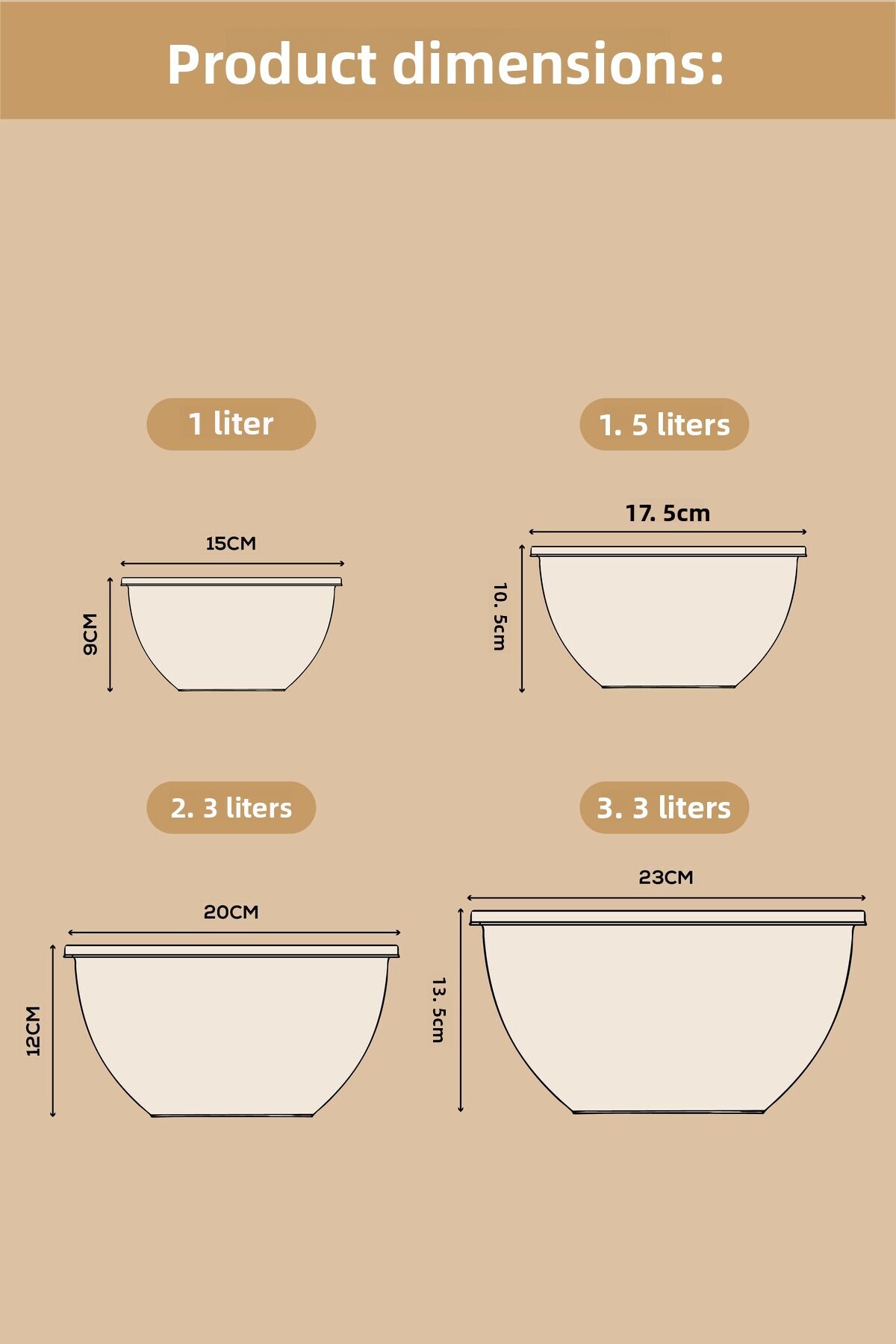 مجموعة من 4 أوعية دائرية وردية اللون | 1 لتر، 1.5...