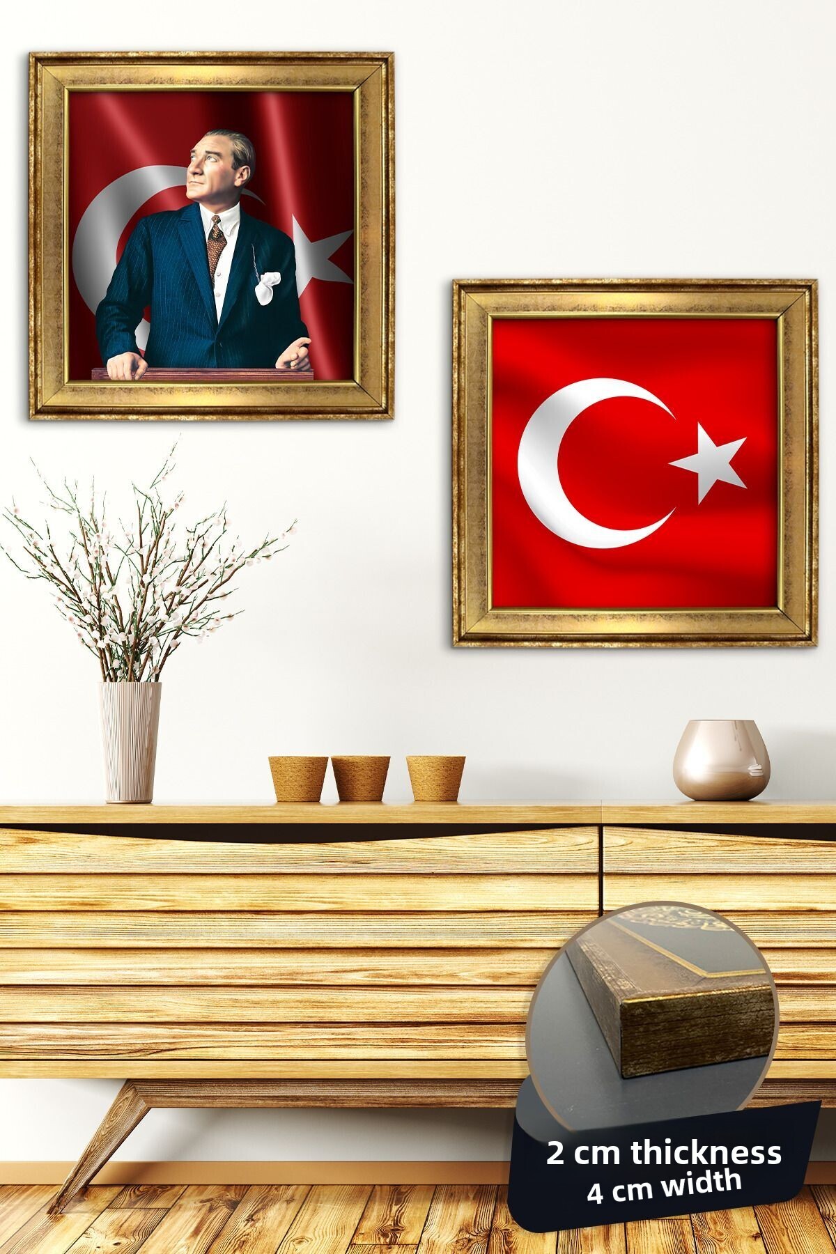 Evimemoda-Mustafa Kemal Atatürk și pictură în 2 bucăți înrămată cu steagul turcesc 2