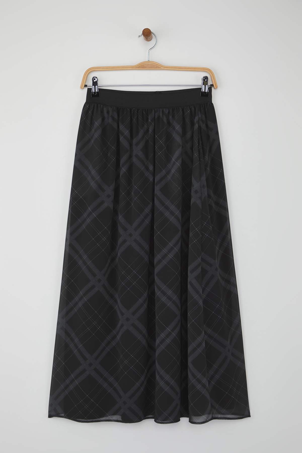 Trendyolmilla  Siyah Şifon Ekoseli Astarlı Uzun Etek TWOAW26ET00044 - Görsel 6