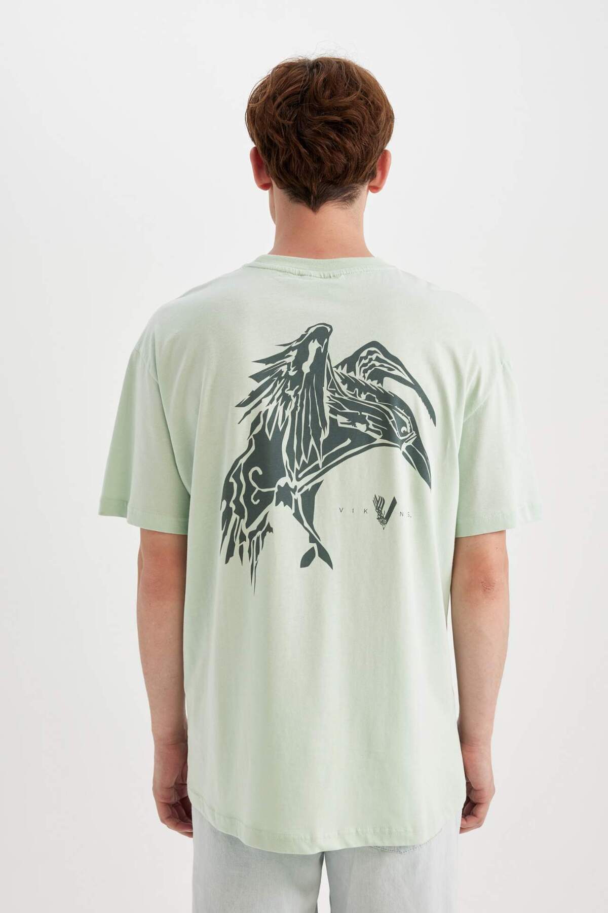 DeFacto-100 % Baumwolle Vikings Boxy Fit Crew Neck Back Bedrucktes Kurzarm-T-Shirt C5869AX24HS 7
