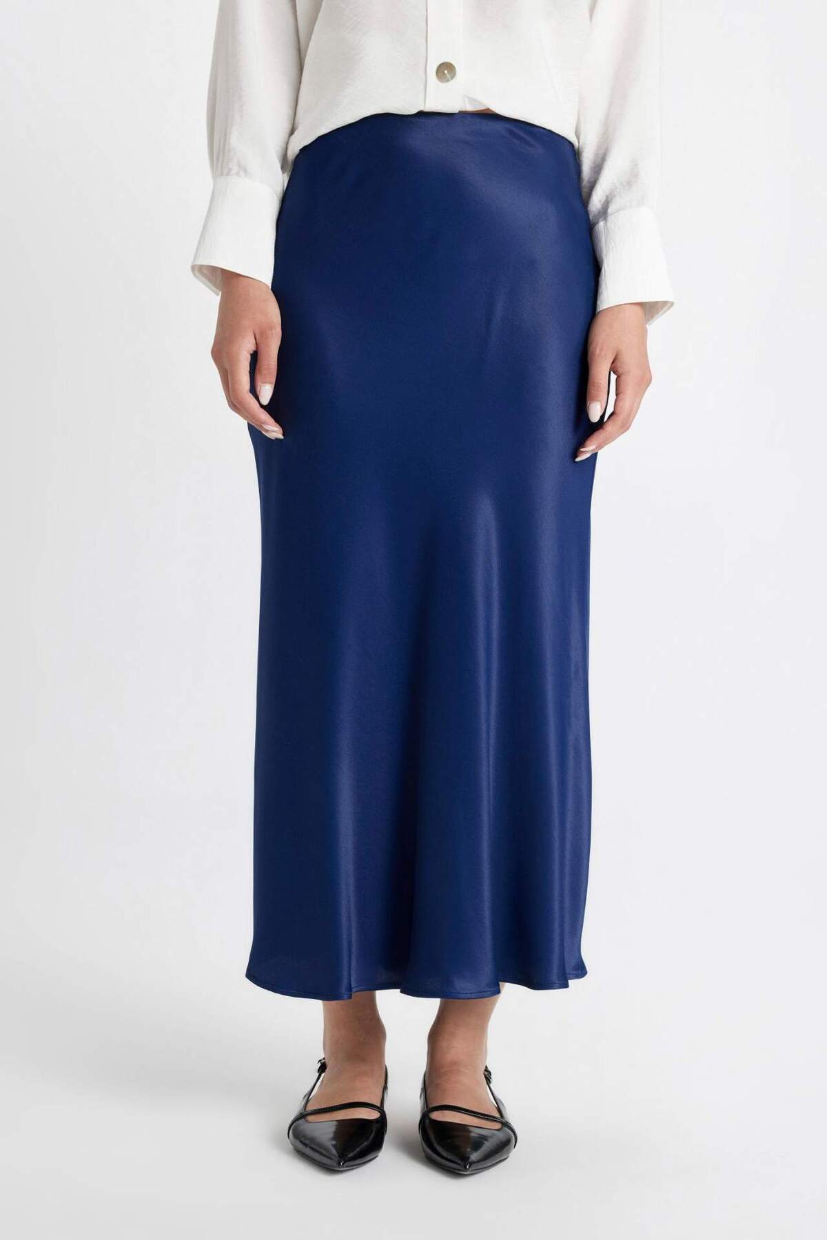DeFacto-Linie A, talie înaltă, dreptă, lungime lungă/maxi, fustă din satin 100% vâscos D3904axns 3