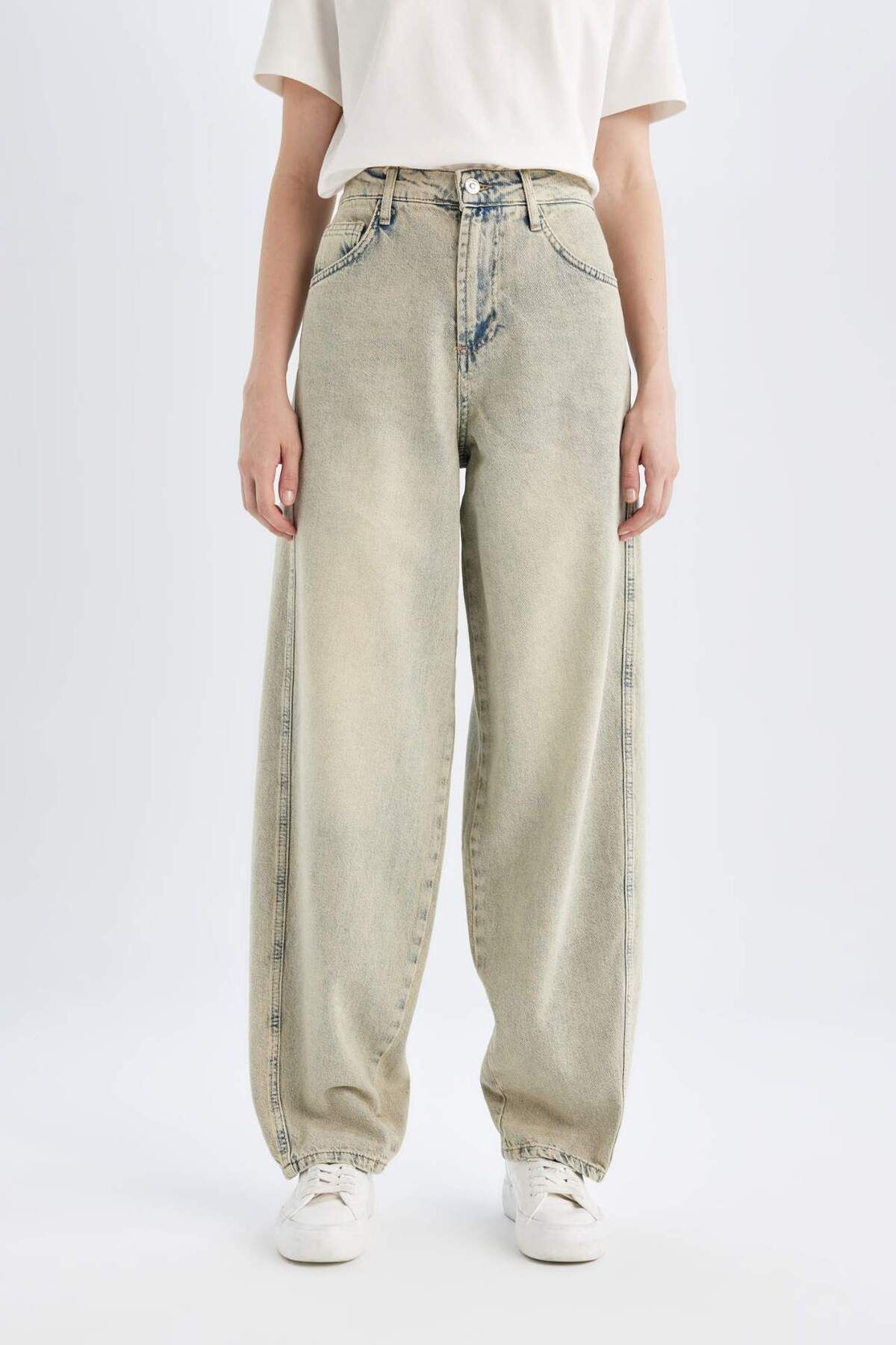 Baggy Fit Yüksek Bel Uzun Jean Yıkamalı Pantolon D0319AX24HS