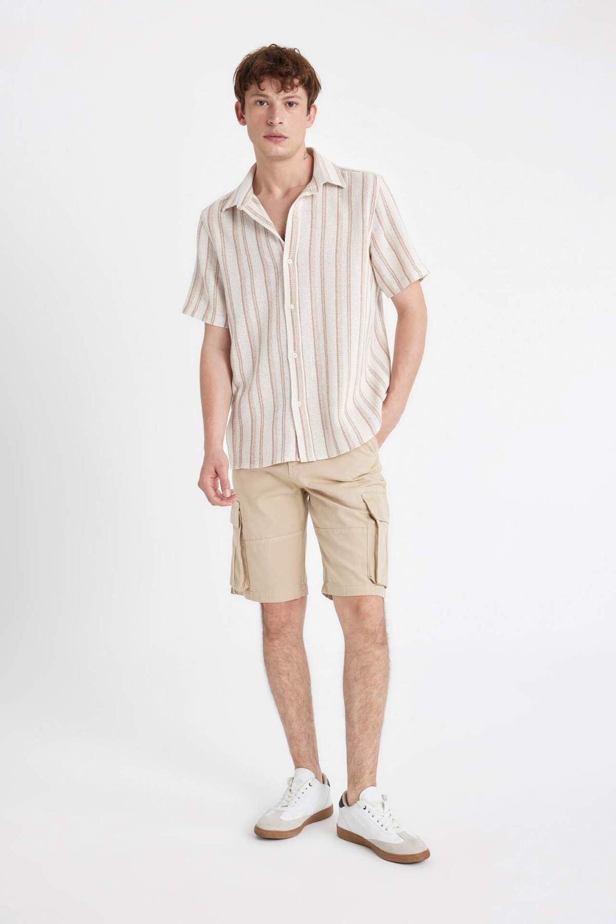 DeFacto-Relax Fit Flat Leg Gabardine Cargo Βερμούδες Σορτς C5382ax24sm 3