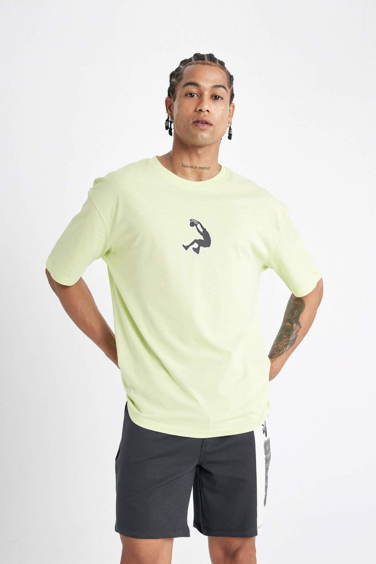 DeFacto-DeFactoFit Shaquille ONeal Oversize Φαρδύ μπλουζάκι με κοντό μανίκι C6993AX24HS 5