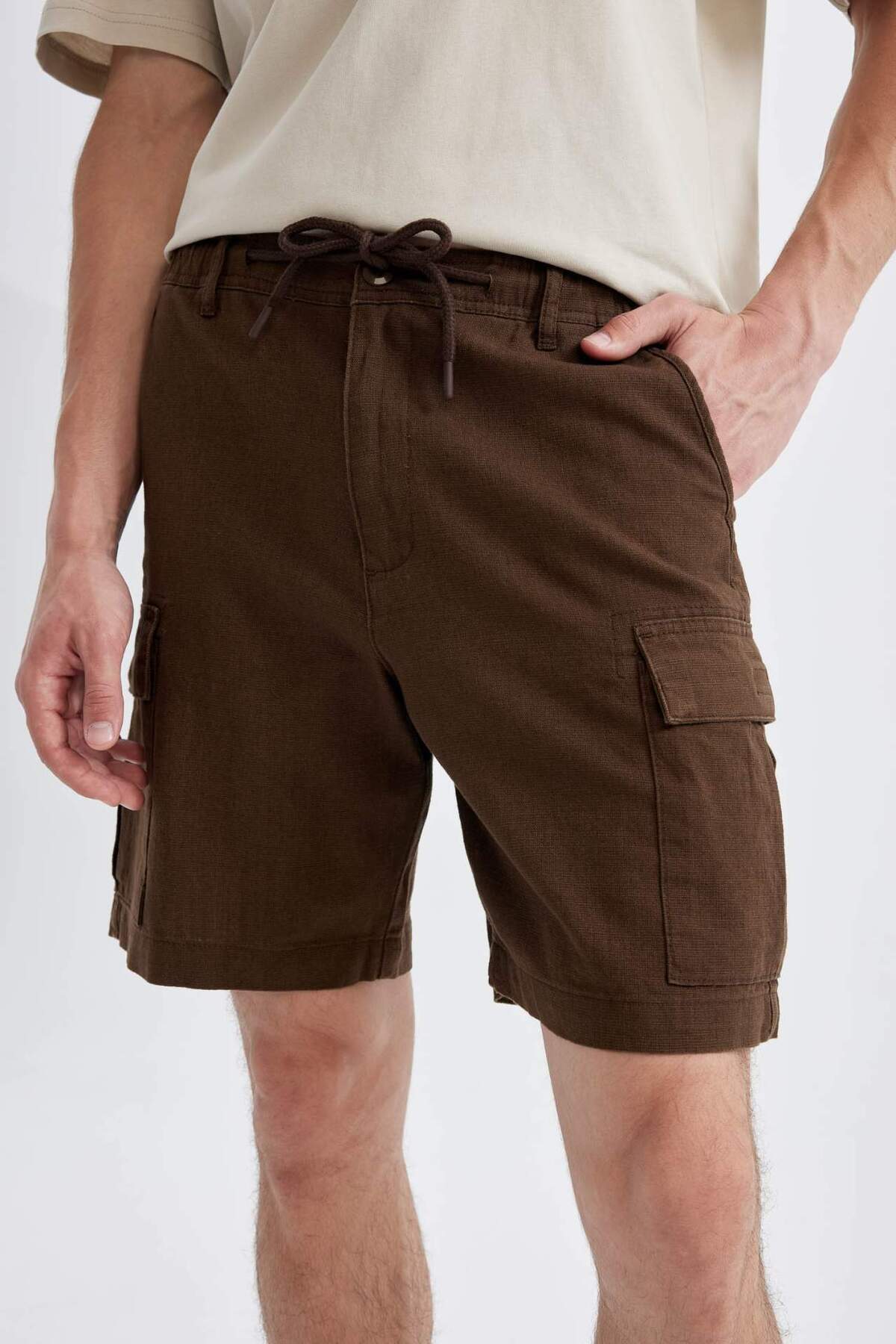 DeFacto-Regular Fit Linen Look Cargo Bermuda Shorts B5676Ax24Sm 5