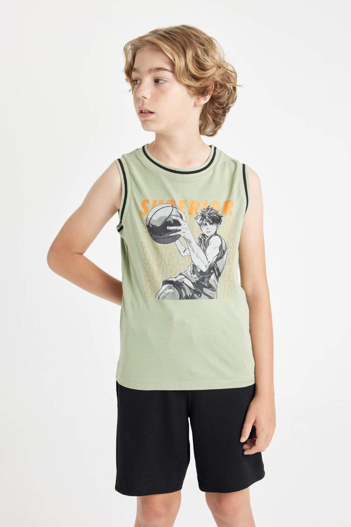 DeFacto-Boys' 2-Piece Set Printed Singlet Top Elastic Waist Short Shorts Bottom C9861A824Hs 4