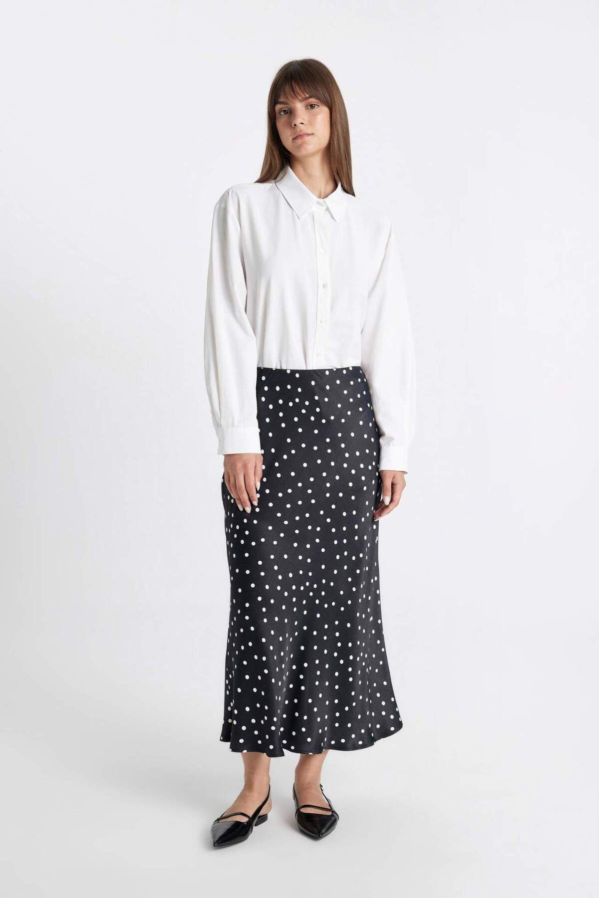 DeFacto-A-Line High Waist Polka Dot Patterned Long/Maxi Length 100% Satin Skirt D3905Axns 2