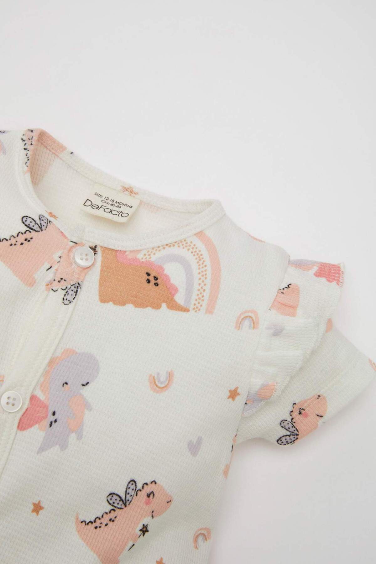 Defacto Kız Bebek Yenidoğan 2'li Takım Dinazor Baskılı Kısa Kollu Waffle Tulum Bandana C9484A524SM fotoğrafı 2 (önizleme)