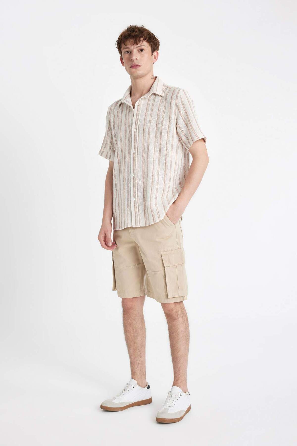 DeFacto-Relax Fit Flat Leg Gabardine Cargo Βερμούδες Σορτς C5382ax24sm 1