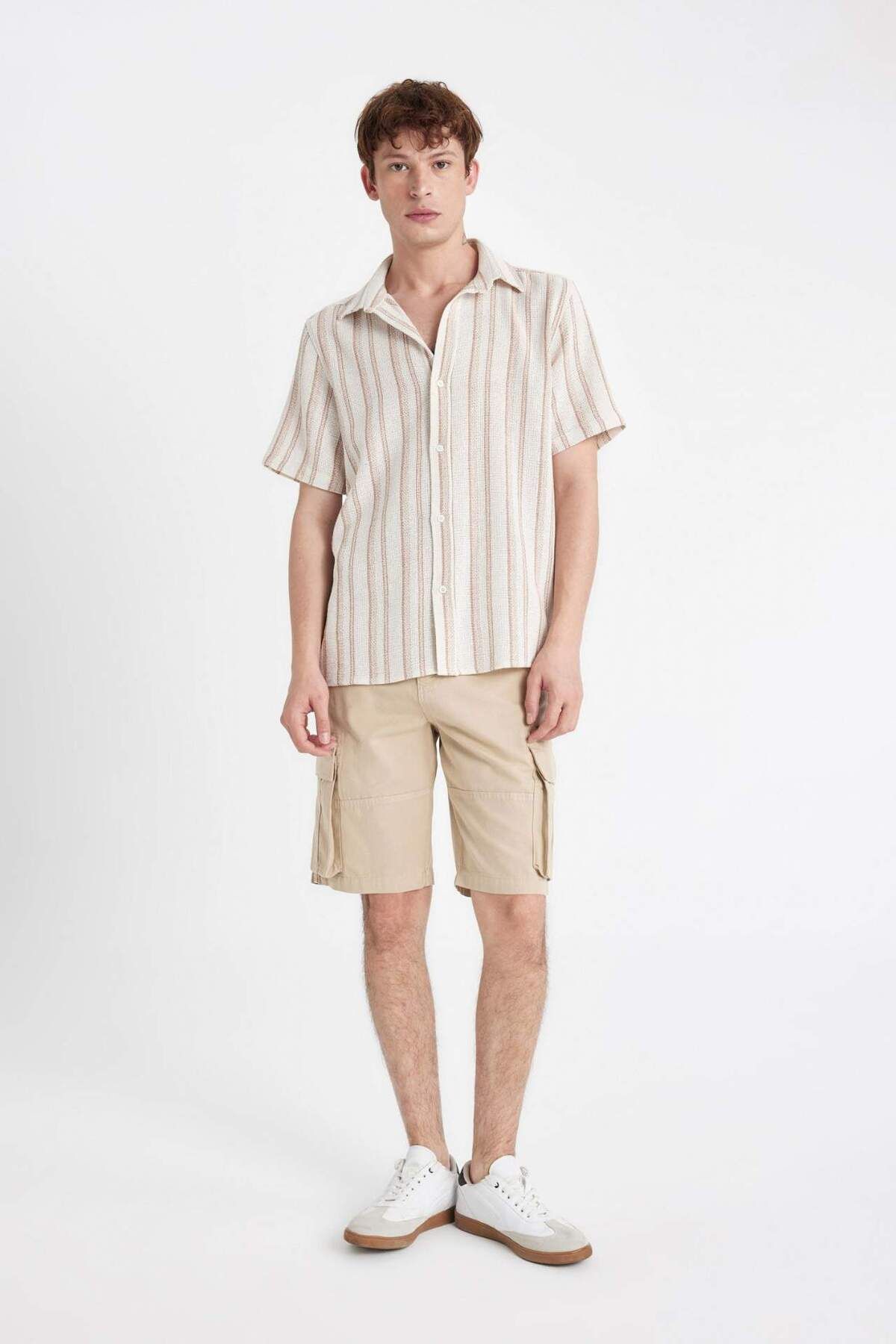 DeFacto-Relax Fit Flat Leg Gabardine Cargo Βερμούδες Σορτς C5382ax24sm 4